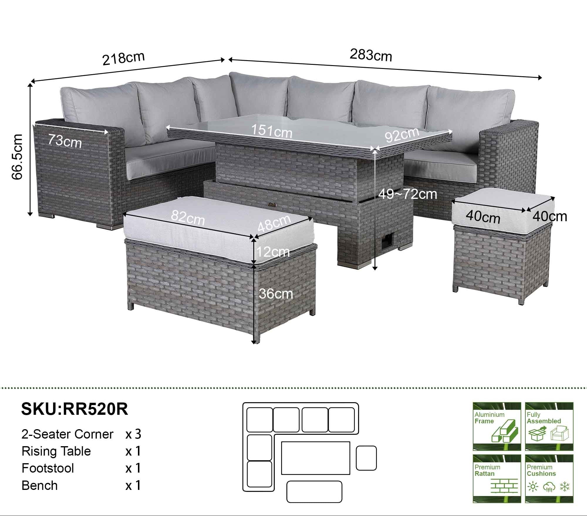 Capri Modular Corner Dining Set with Rising Table - AMC Furniture