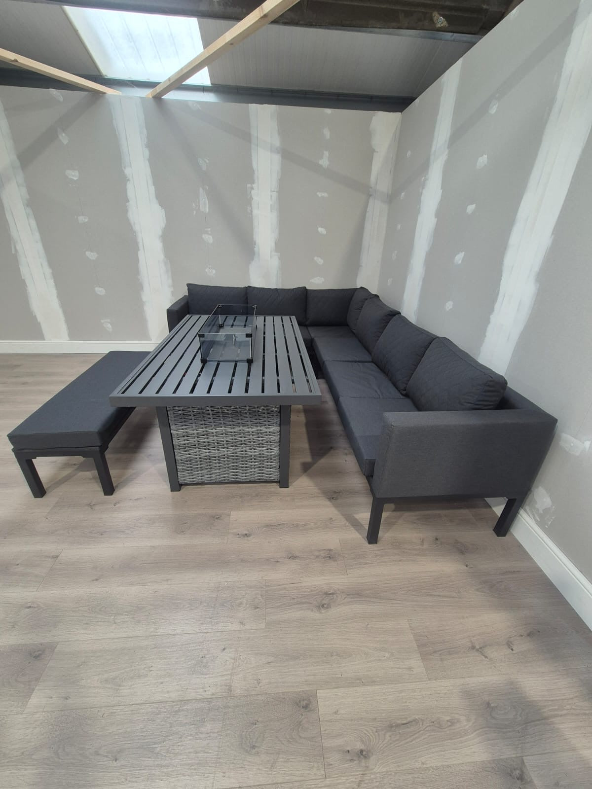 Grey Garden Corner Sofa Set with Fire Pit Dining Table - Clearance Wayfair