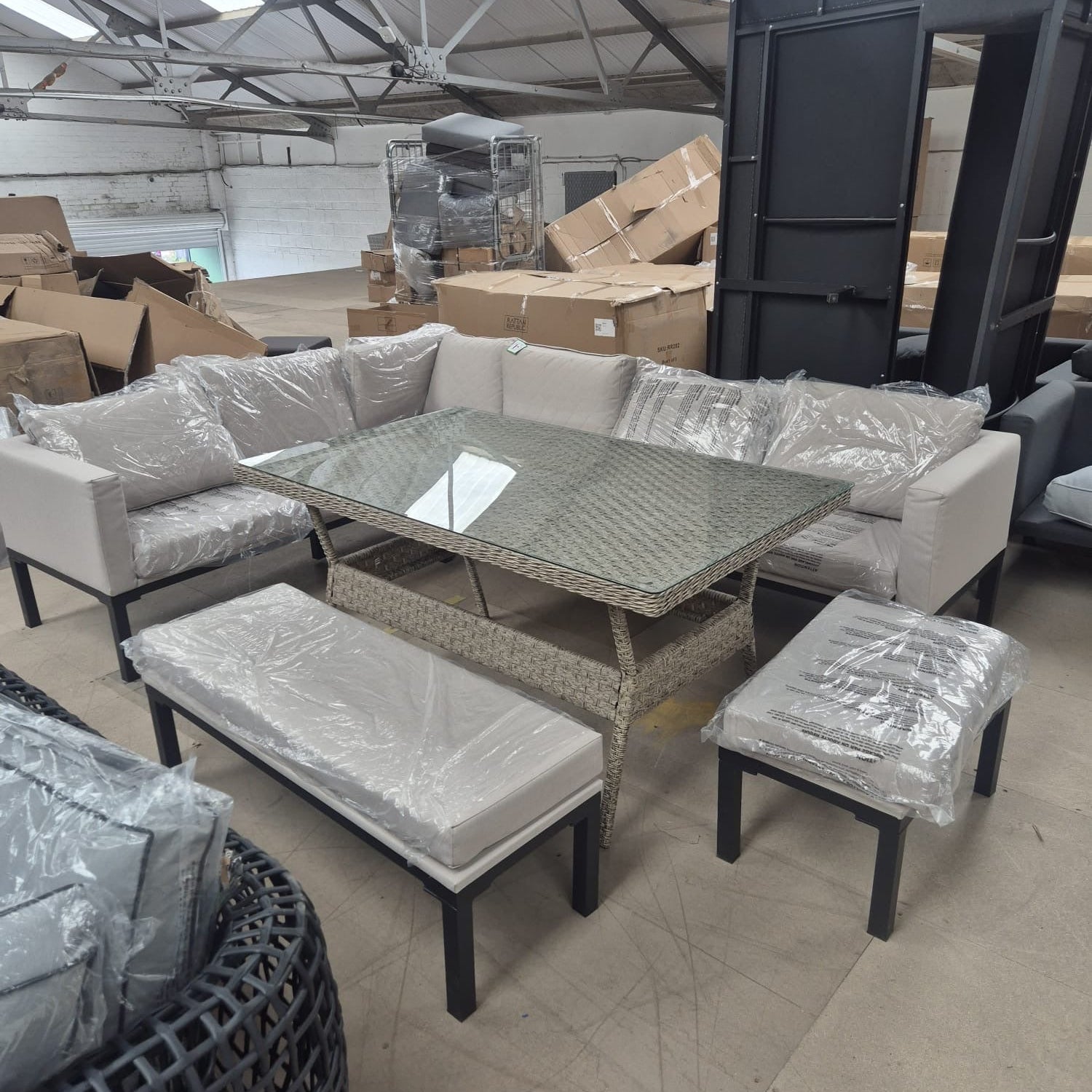 Ava Aluminium Corner Sofa Set with Rattan Dining Table in Beige - AMC Furniture