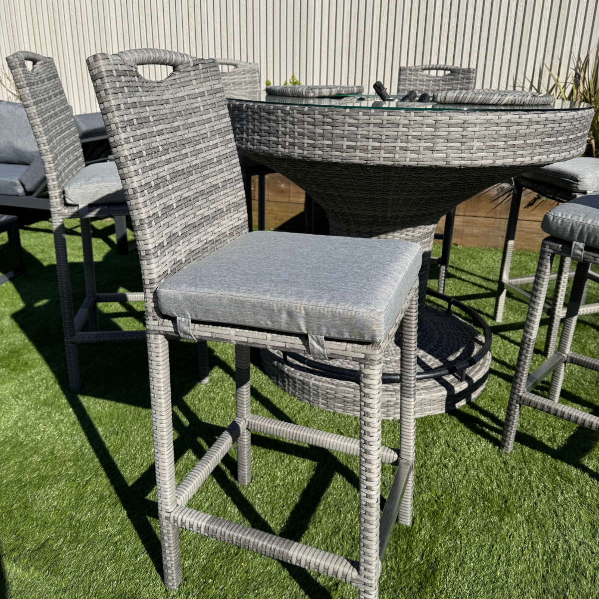 Oxford  Aluminium frame Round Bar Set with Ice Bucket in Stone Brown Grey Weave - AMC Furniture