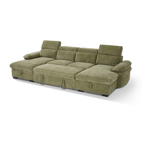 Billie U Shape Sofa Bed in Green with Lift Up Storage