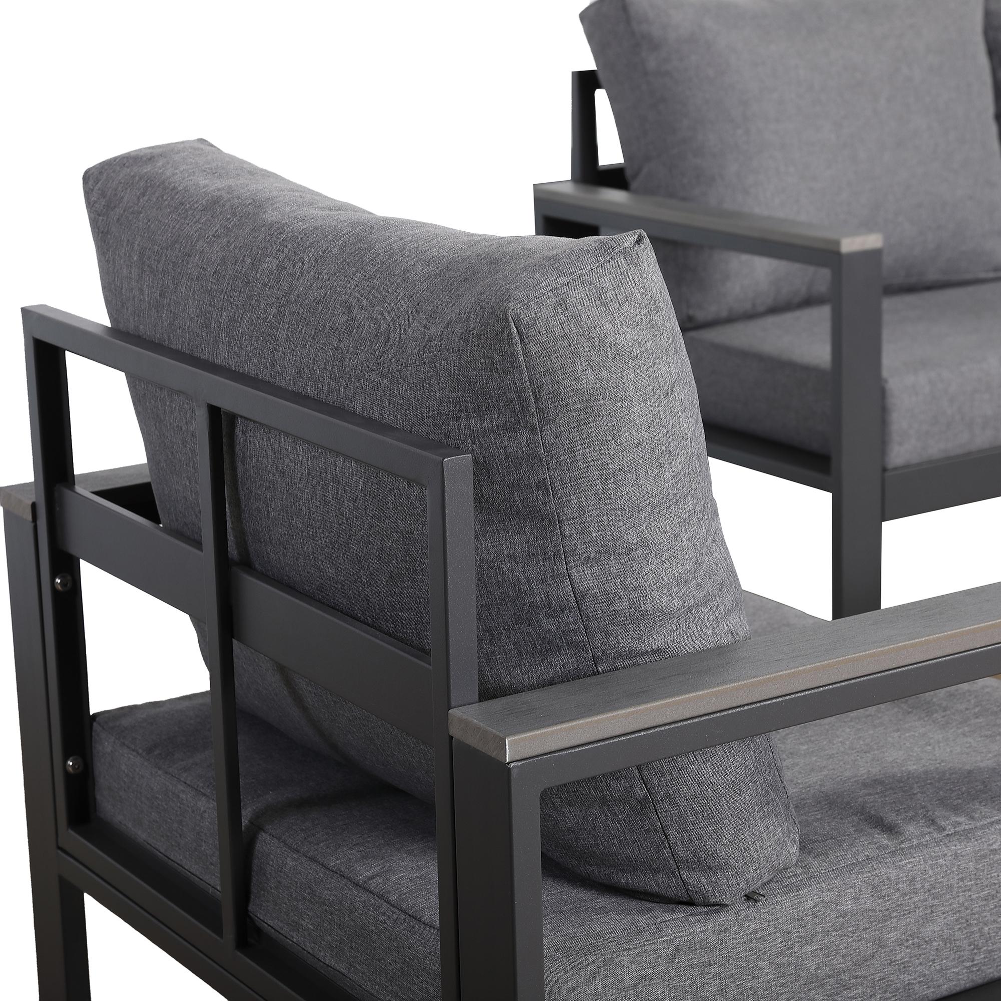 Luxe Large Sofa Set Charcoal Aluminium Frame With Grey Cushions - AMC Furniture