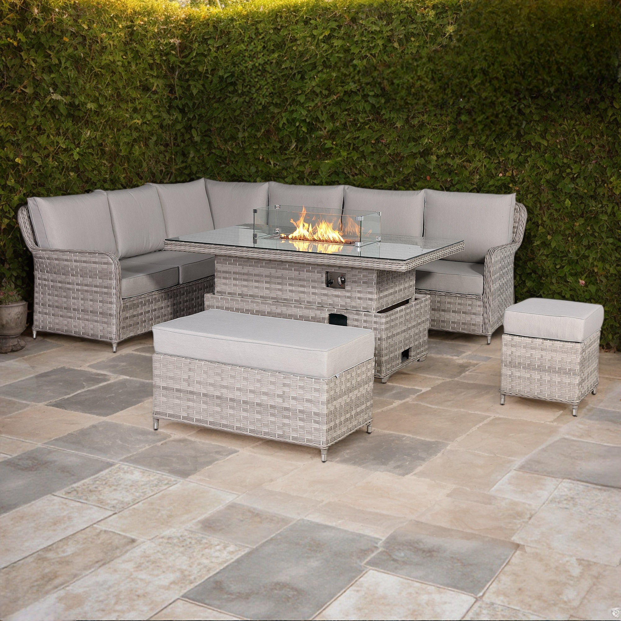 Palermo Large Left-Hand Corner Sofa Set with Rising Fire Pit Table - AMC Furniture