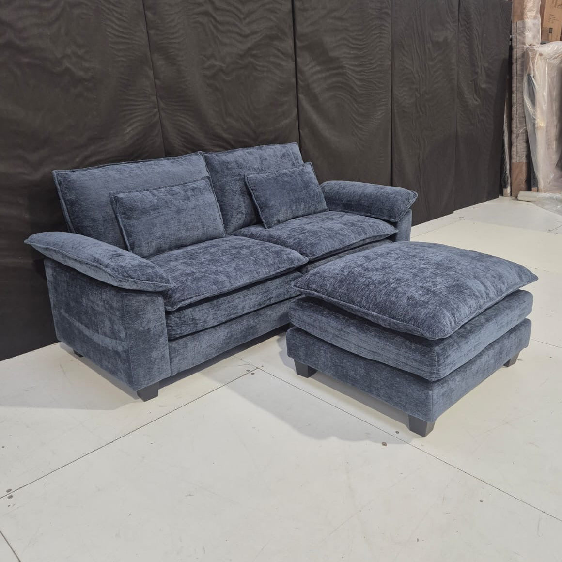 Blue Sofa with Ottoman - AMC Furniture