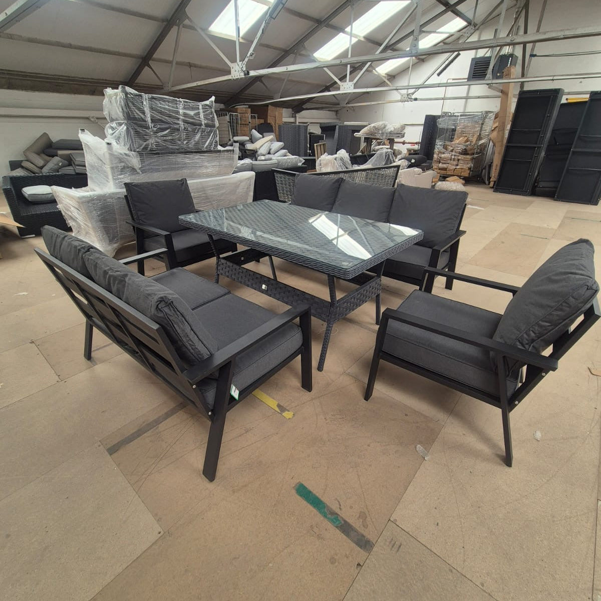 Sienna Aluminium Sofa Dining Set with Rattan Dining Table in Grey