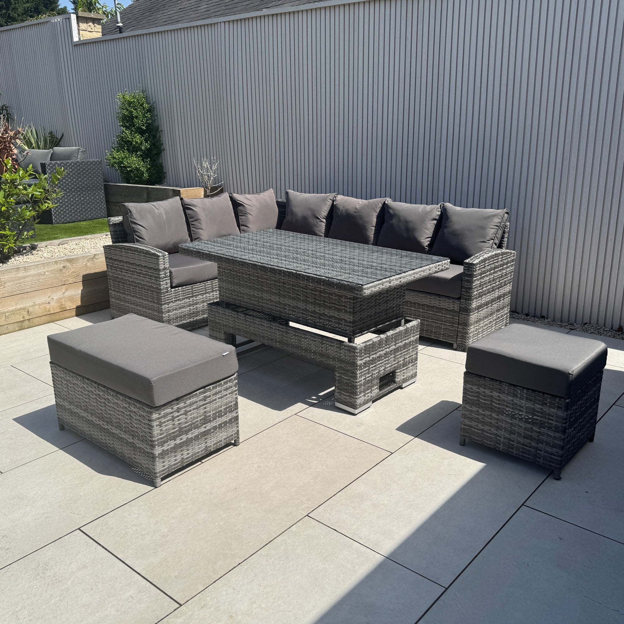 Casa Corner Sofa Set with Rising Dining Table in Mixed Weave (Left Hand) - AMC Furniture