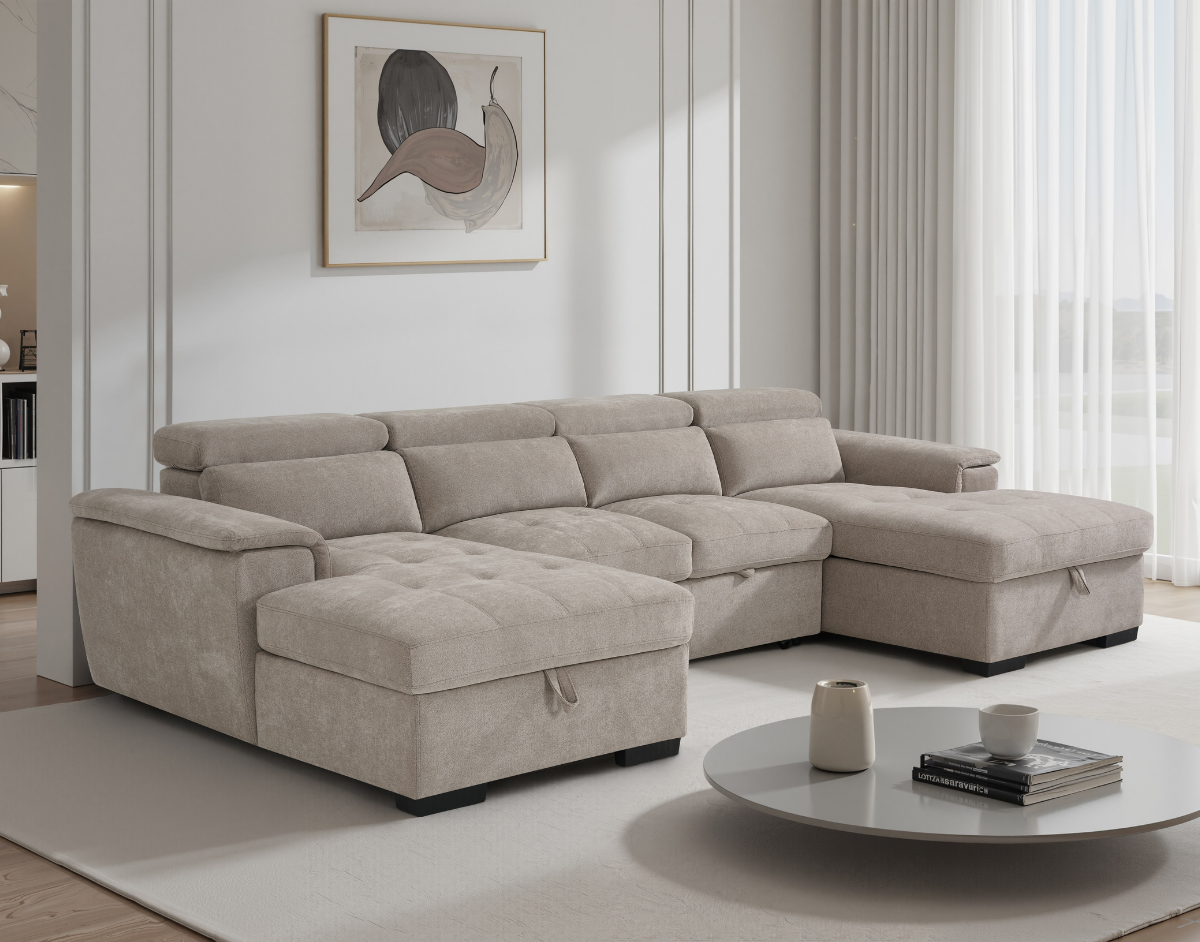 Luna U Shape Corner Sofabed in Beige - AMC Furniture