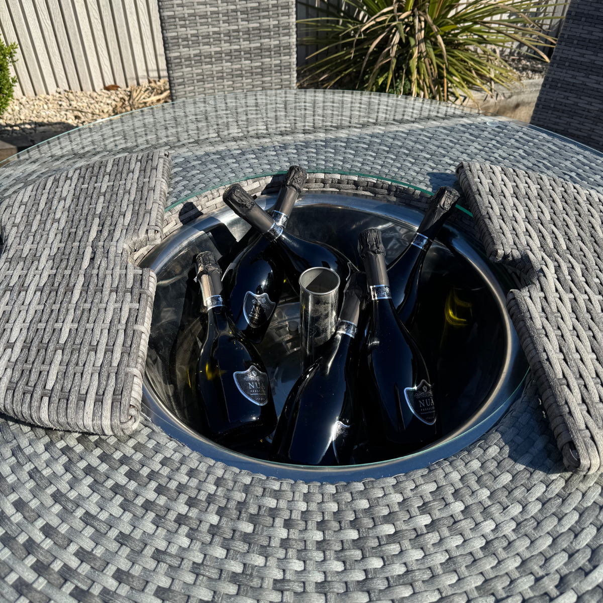 Oxford  Aluminium frame Round Bar Set with Ice Bucket in Stone Brown Grey Weave - AMC Furniture