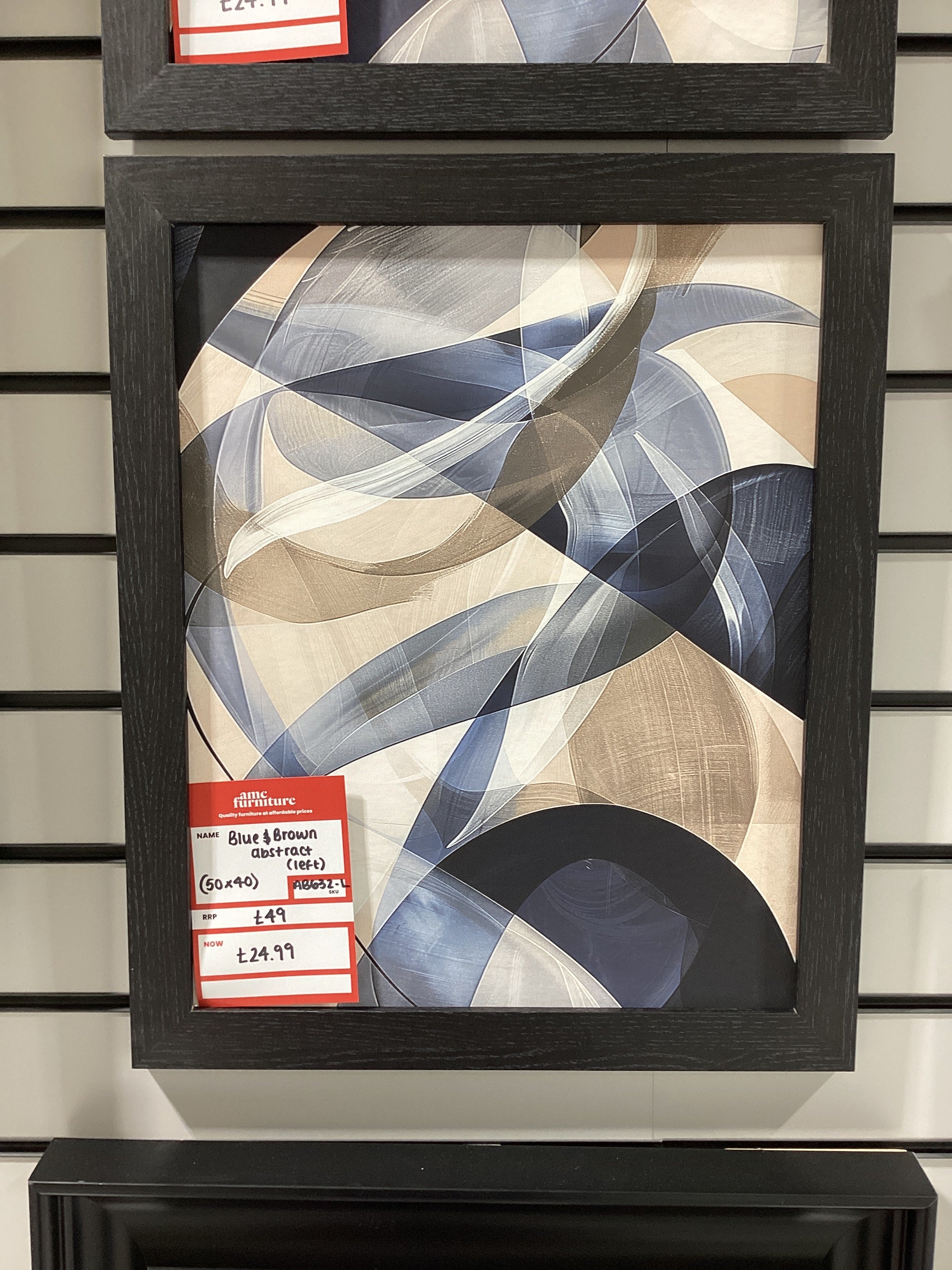 Blue & brown abstract Left 50X40 AB632-L FN39 BLACK OV - AMC Furniture