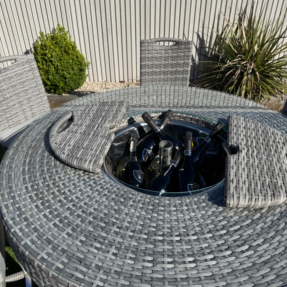 Oxford  Aluminium frame Round Bar Set with Ice Bucket in Stone Brown Grey Weave - AMC Furniture
