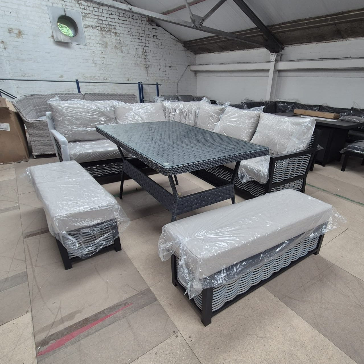 Ivy Aluminium Corner Sofa Set with Rattan Dining Table - AMC Furniture