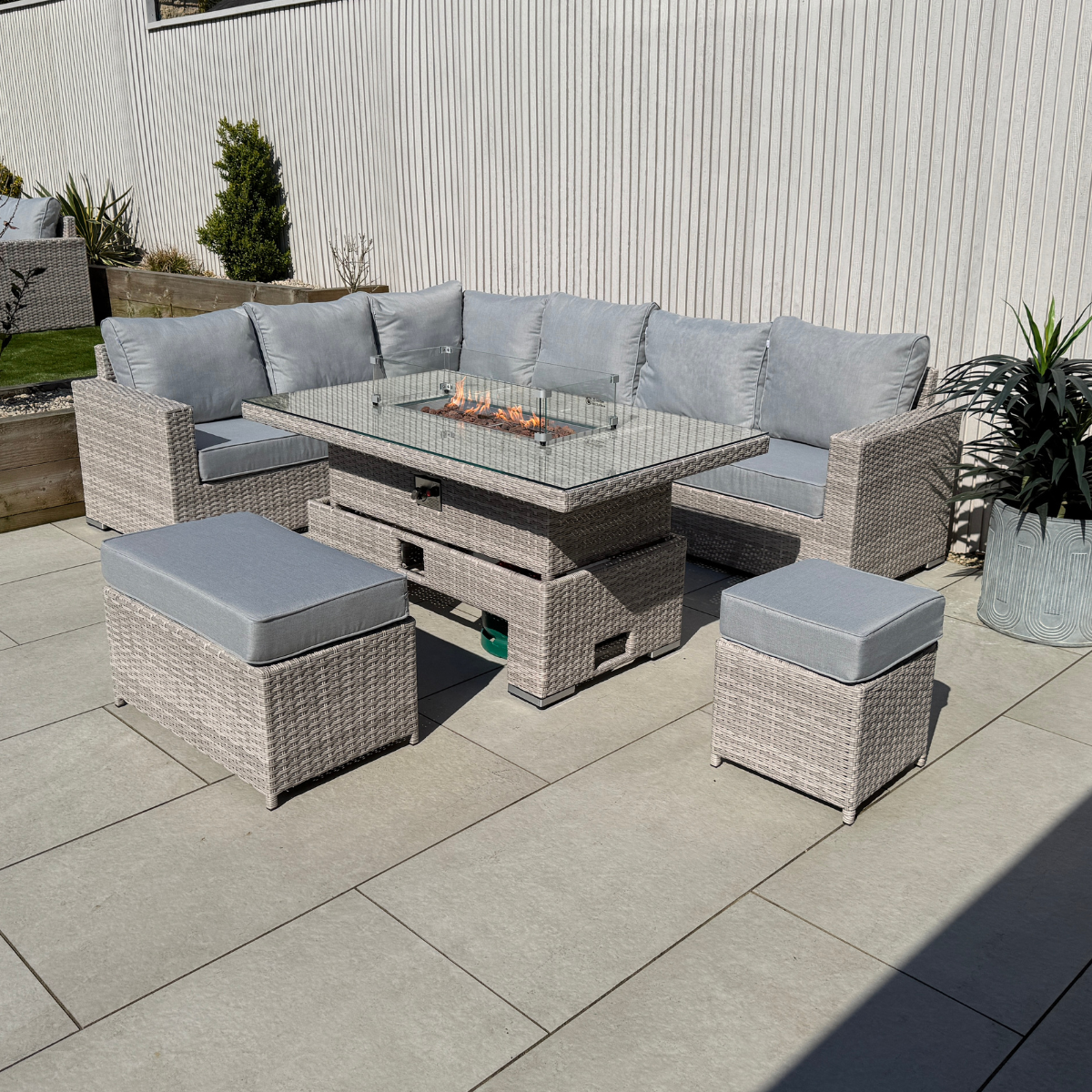 Santorini Corner Large Rising Set with Firepit - AMC Furniture