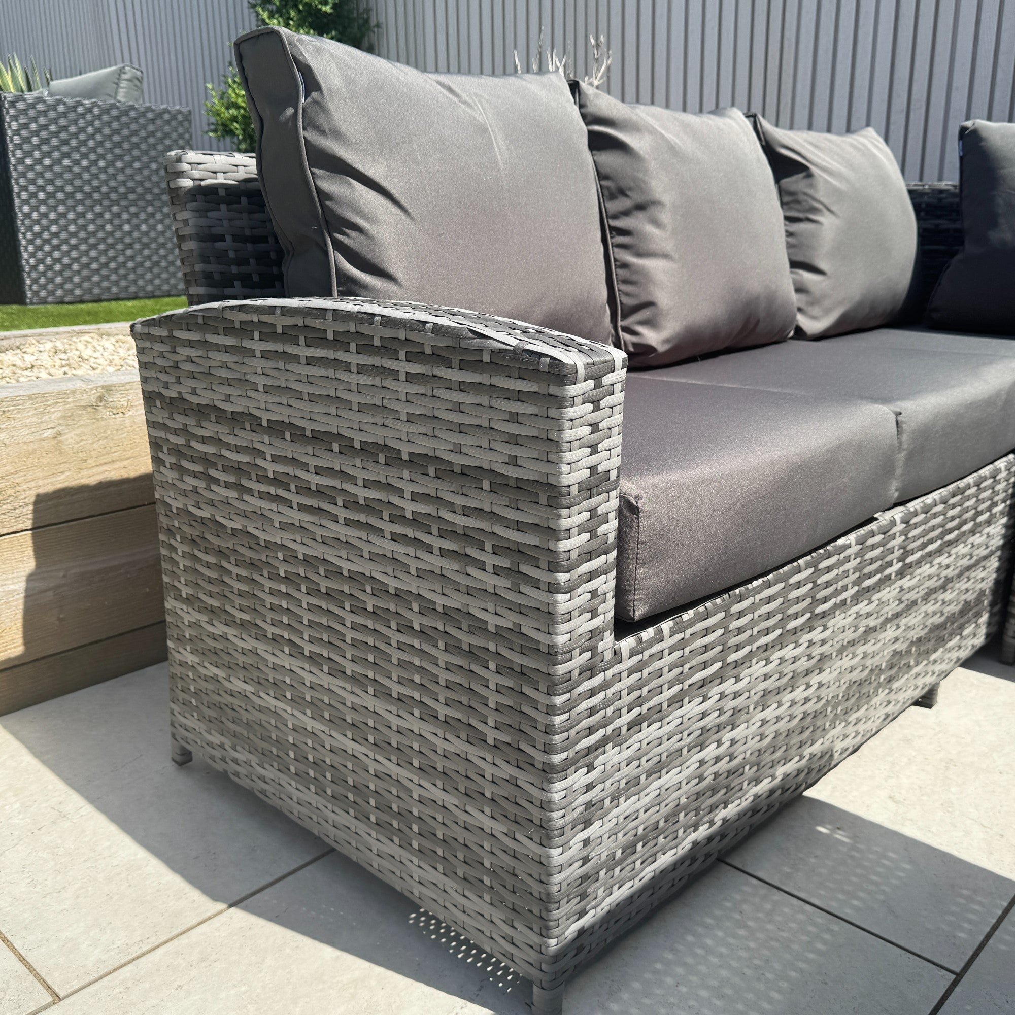 Casa Corner Sofa Set with Rising Dining Table in Mixed Weave (Left Hand) - AMC Furniture