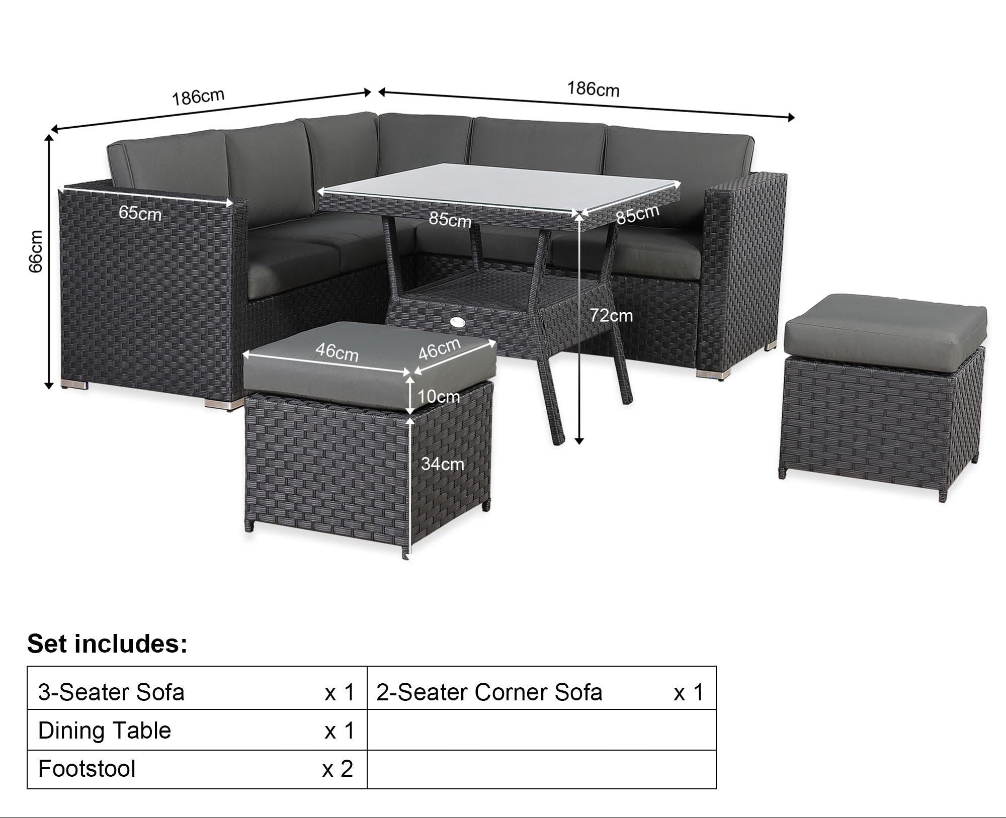 Genoa Corner Sofa Dining Set with 2 Stools in Black - AMC Furniture