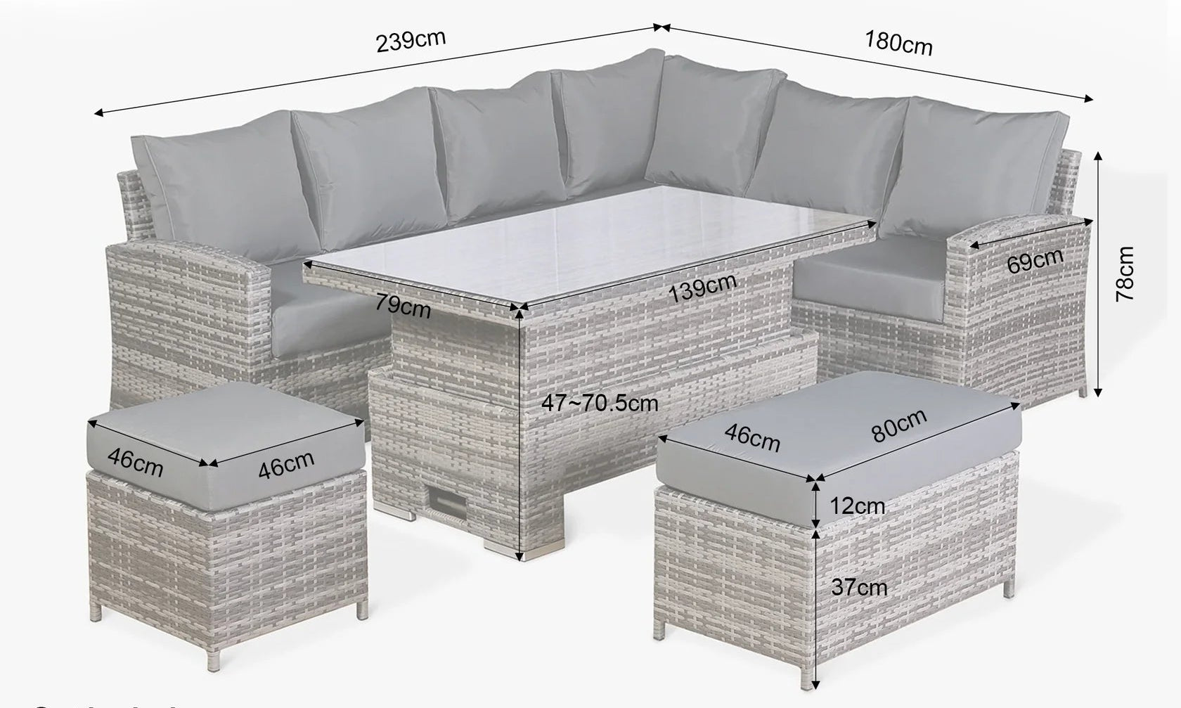 Casa Corner Sofa Set with Rising Dining Table in Mixed Weave (Right Hand)