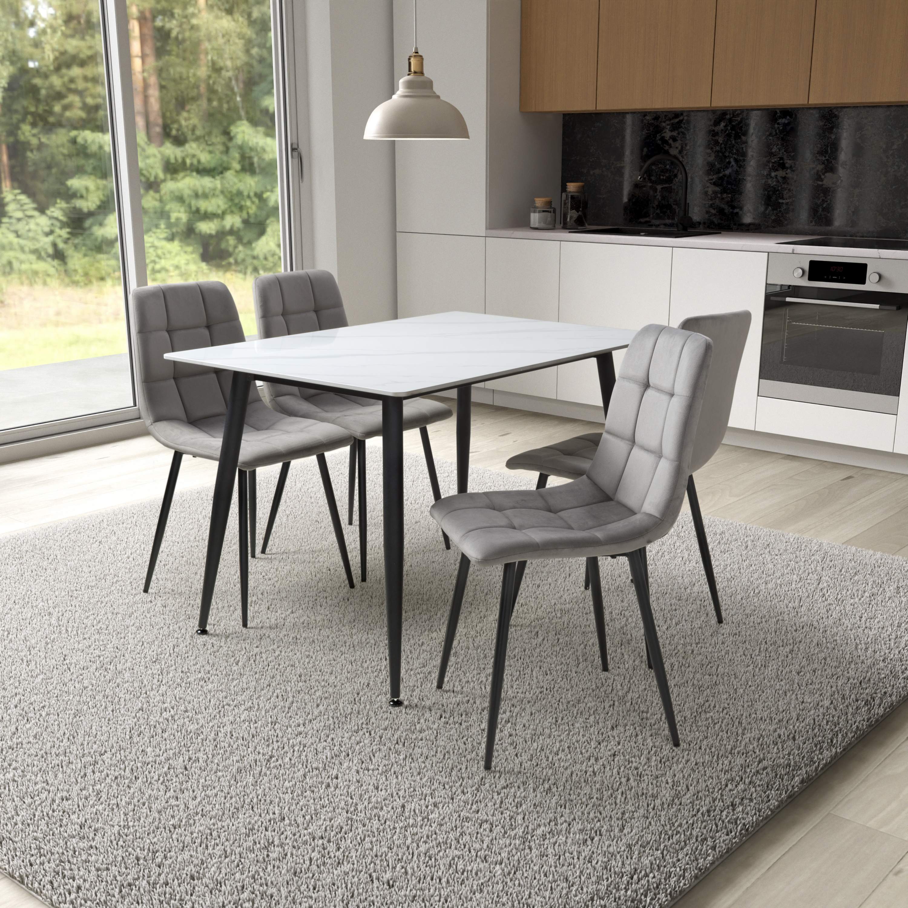 Stockholm 1.2m White Dining Table with Grey Loft Dining Chairs (14627325346170)