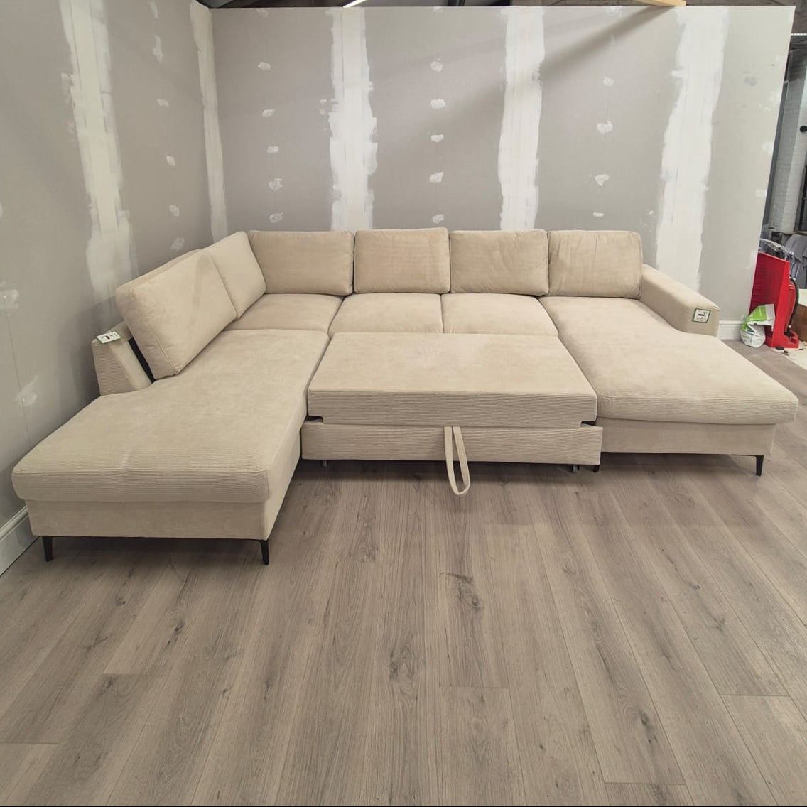 Lofty Lilly U Shape Sofa Bed in Cream Cord - Clearance Wayfair