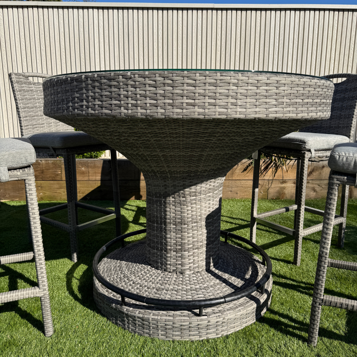 Oxford  Aluminium frame Round Bar Set with Ice Bucket in Stone Brown Grey Weave - AMC Furniture