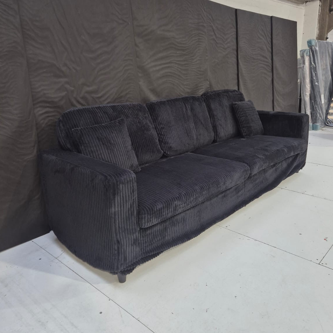4 Seater Corduroy Sofa in Charcoal Black - AMC Furniture