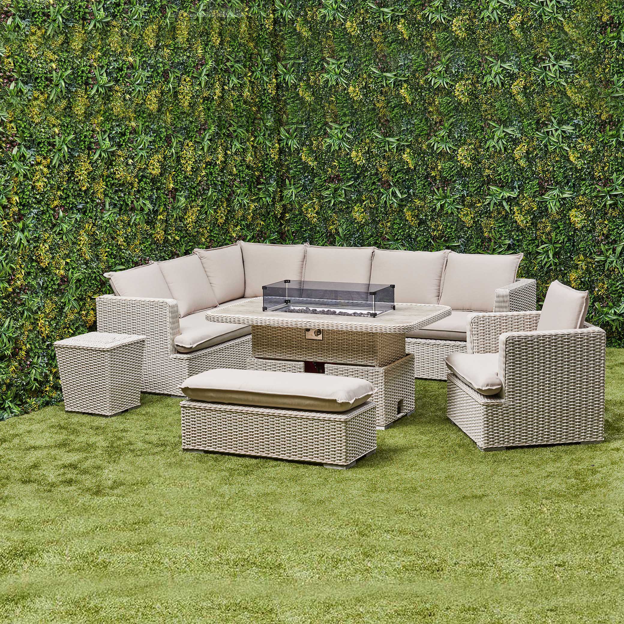 Asha Corner Rising Fire Pit Dining Set - Beige (14929989009786)