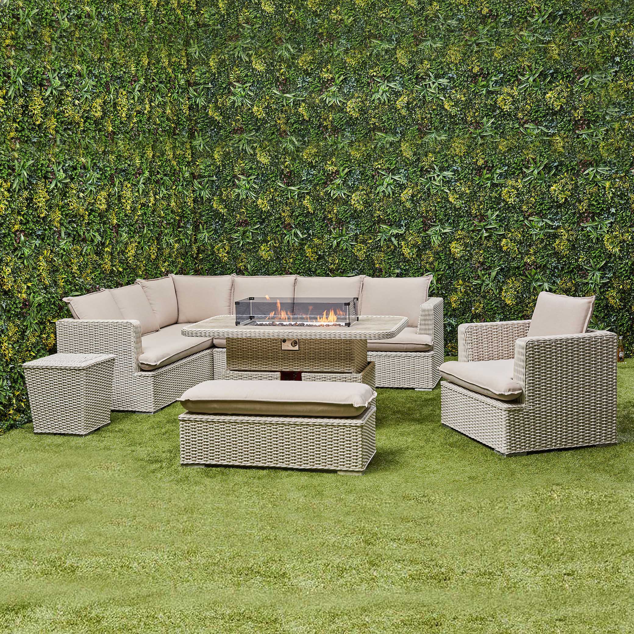 Asha Corner Rising Fire Pit Dining Set - Beige (14929989009786)