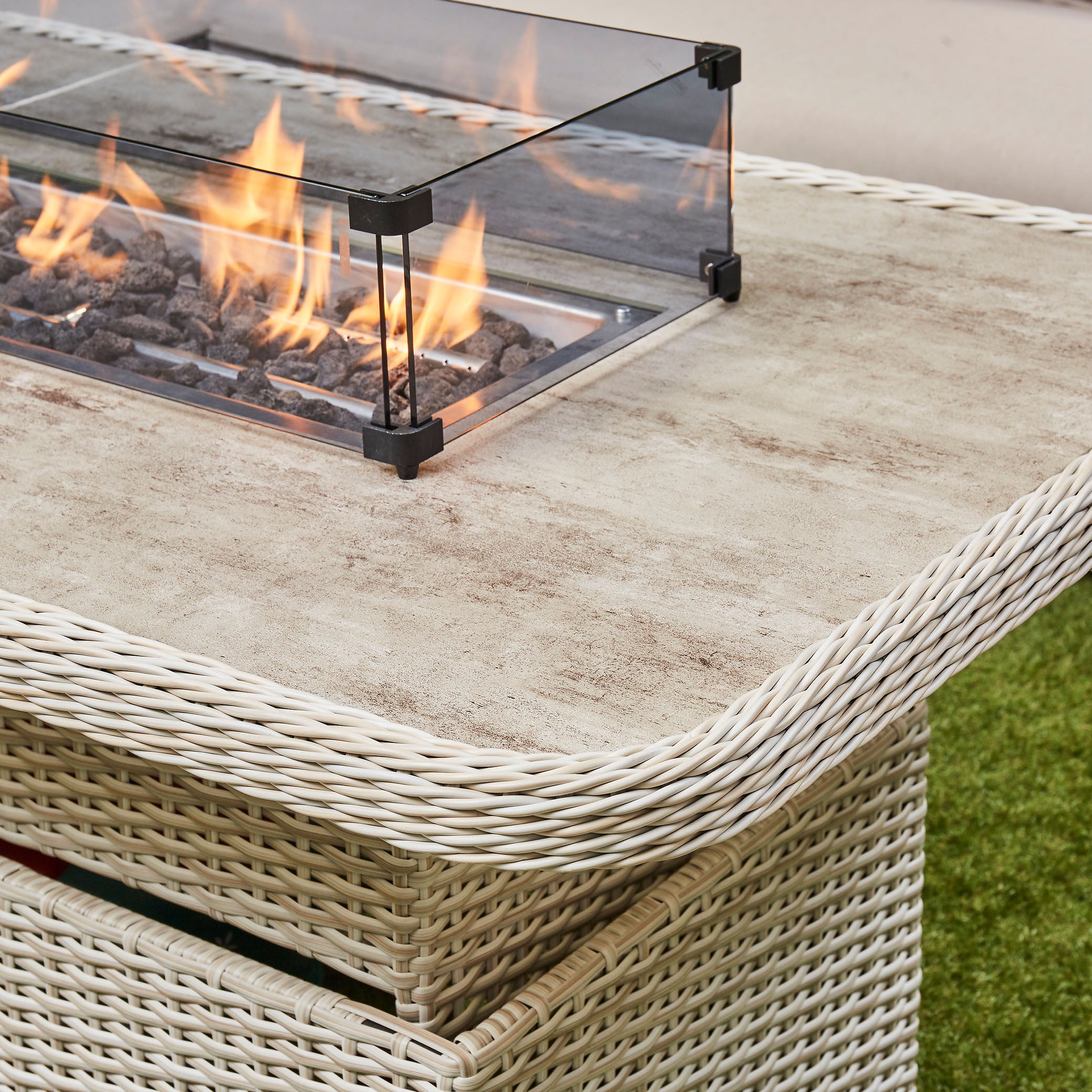 Asha Corner Rising Fire Pit Dining Set - Beige (14929989009786)