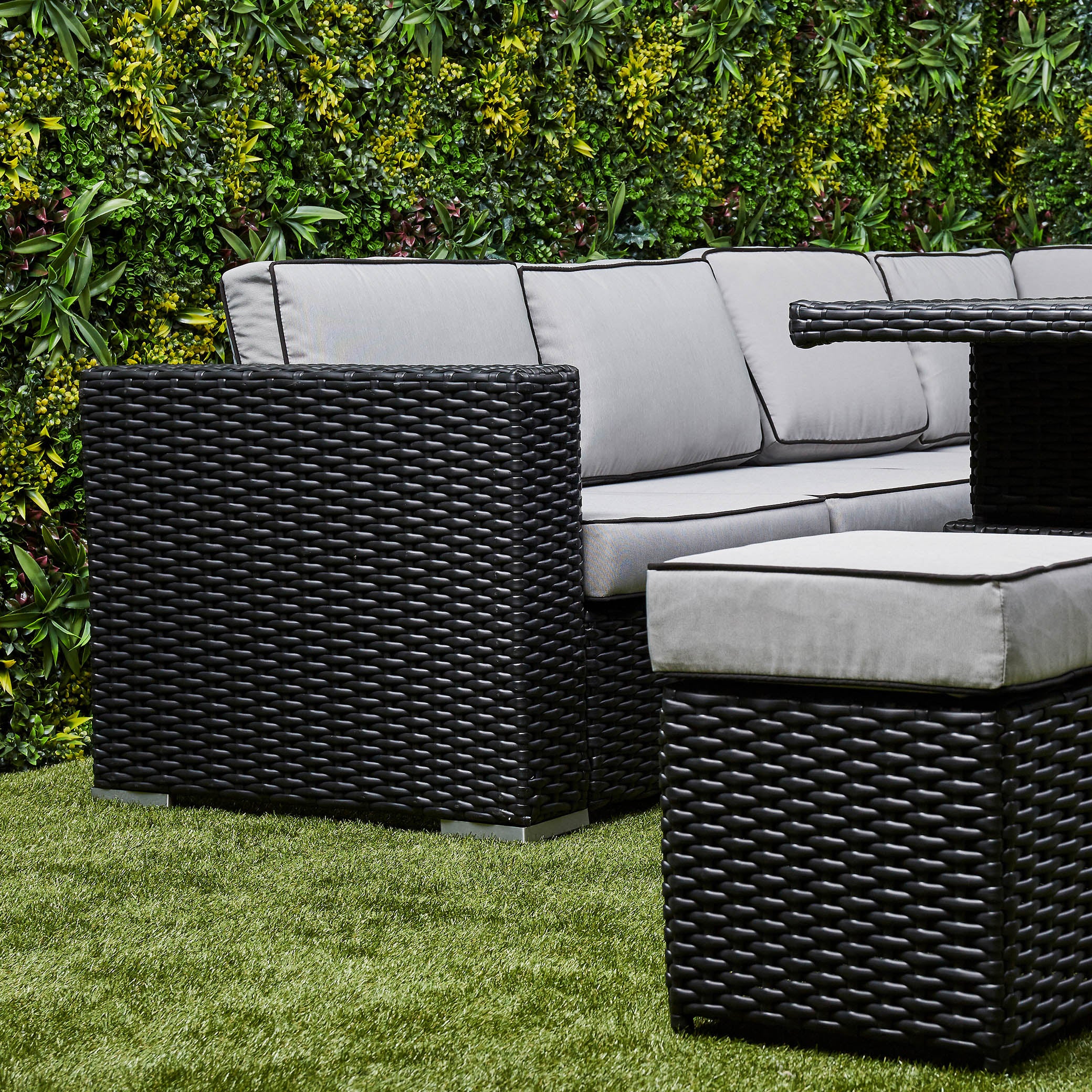 Chakra Rattan Corner Dining Set with Fire Pit – Black (14929991238010)
