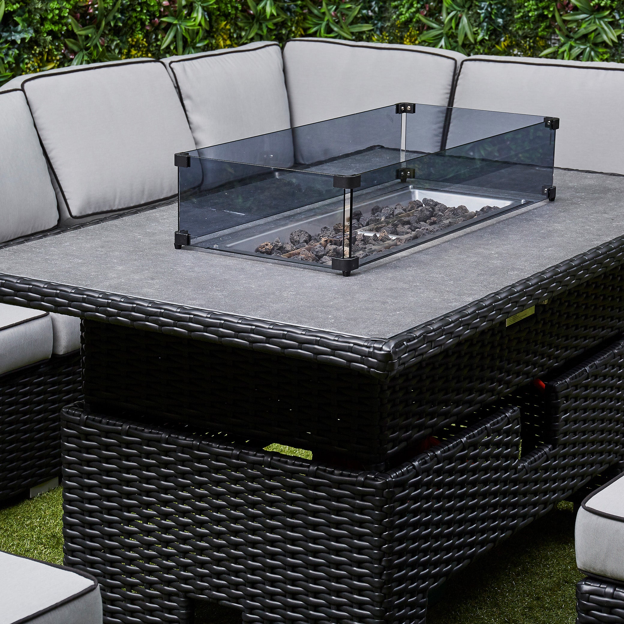 Chakra Rattan Corner Dining Set with Fire Pit – Black (14929991238010)