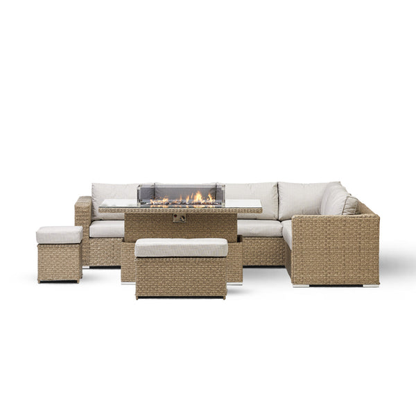 Chakra Rattan Garden Rising Corner Dining Set with Fire Pit (Natural) (6694951944256)