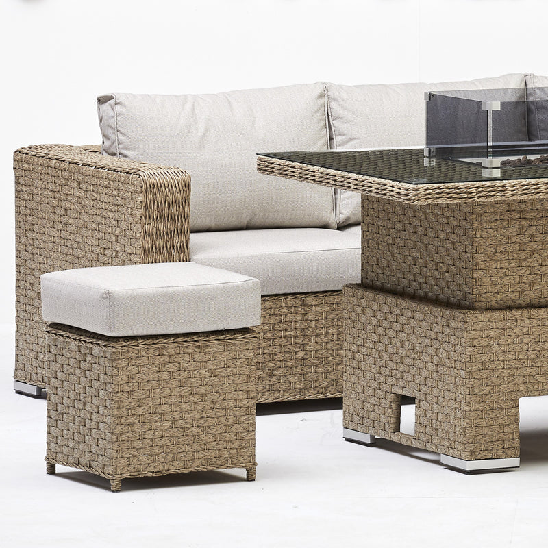 Chakra Rattan Garden Rising Corner Dining Set with Fire Pit (Natural) (6694951944256)