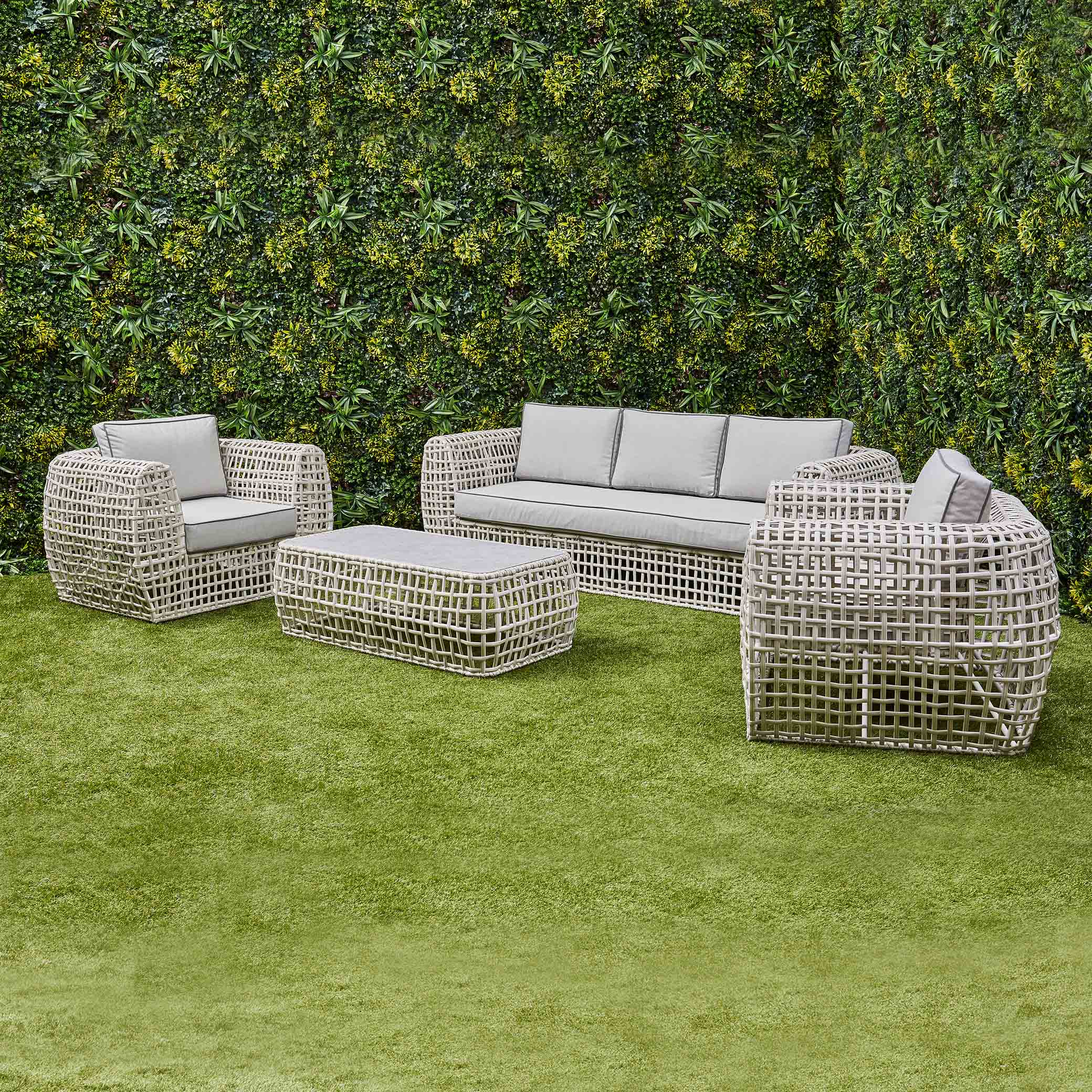 Indi 4 Piece Rattan Garden Furniture Sofa Set - Beige (14930026987898)