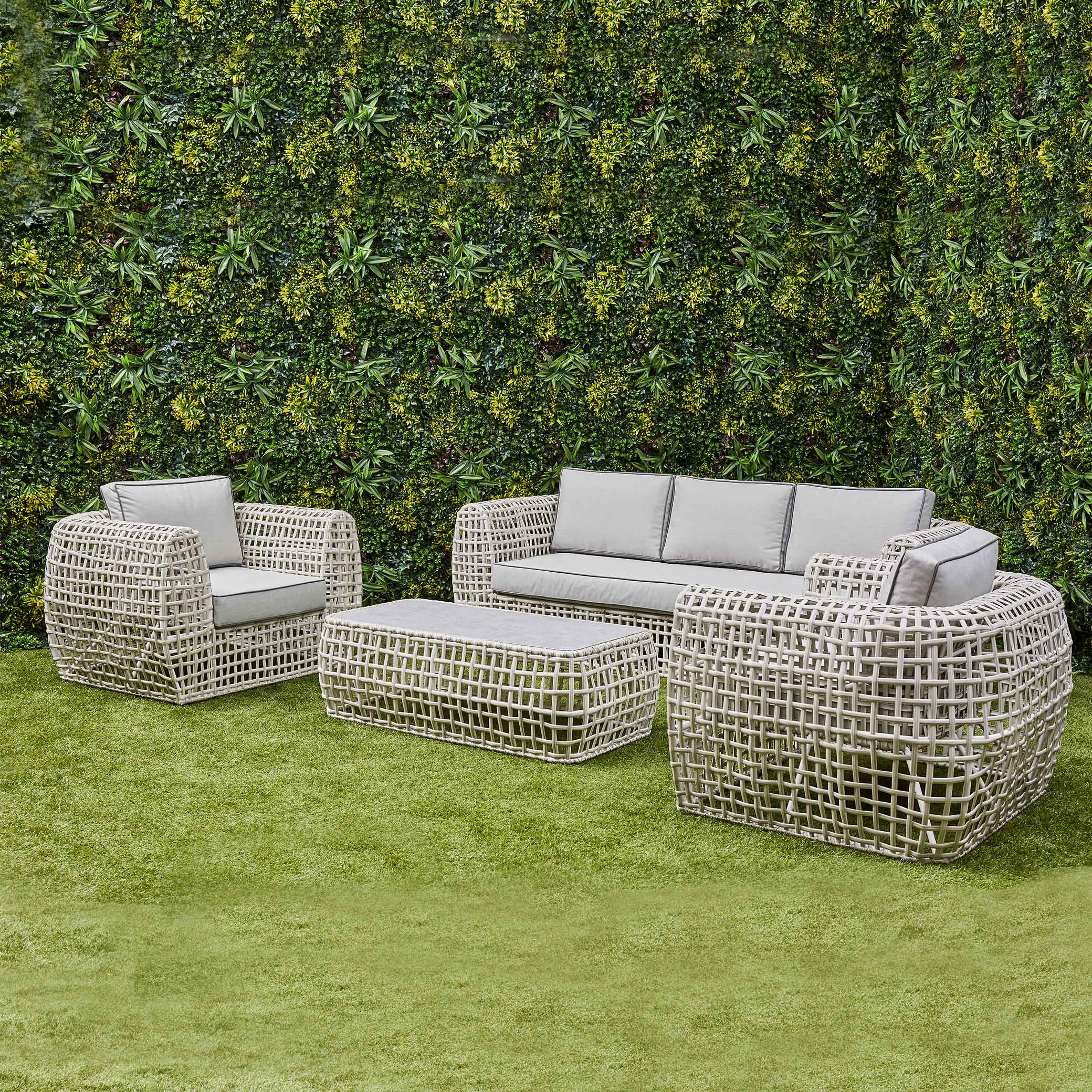 Indi 4 Piece Rattan Garden Furniture Sofa Set - Beige (14930026987898)