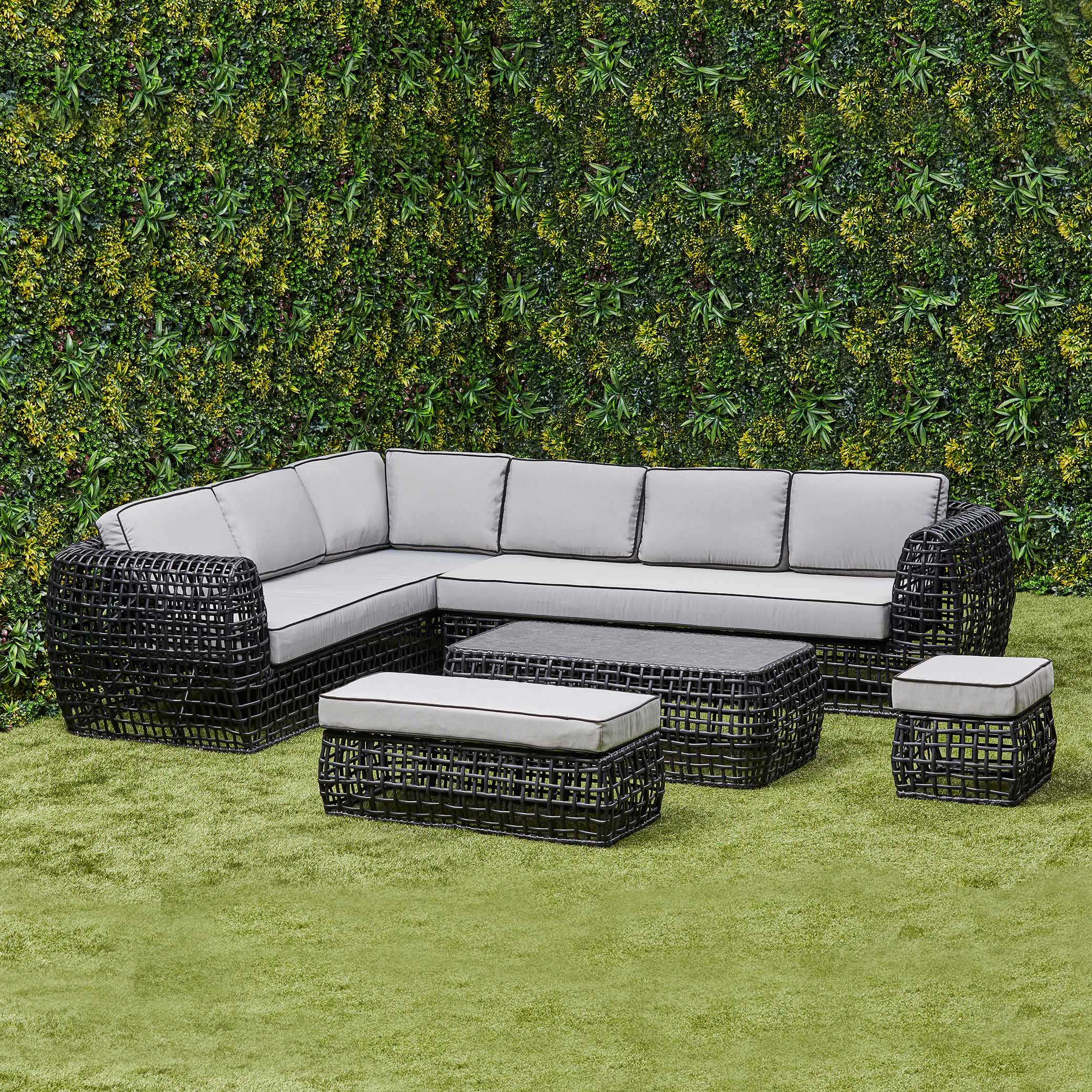 Indi Rattan Corner Sofa Set– Black (14930003329402)
