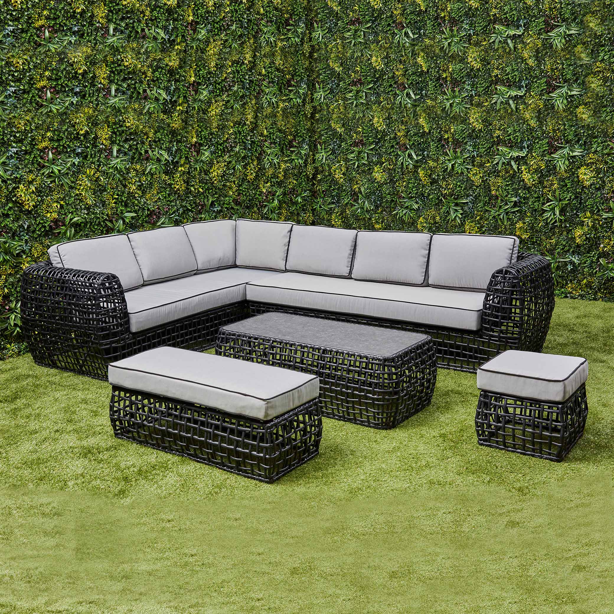Indi Rattan Corner Sofa Set– Black (14930003329402)