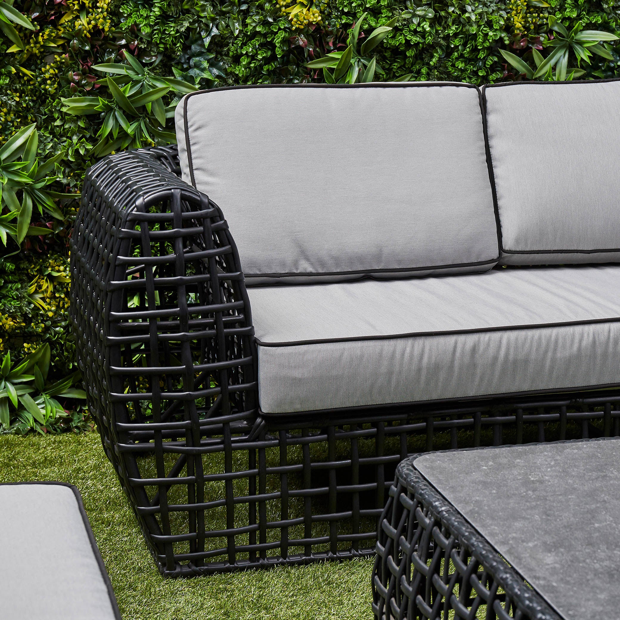 Indi Rattan Corner Sofa Set– Black (14930003329402)