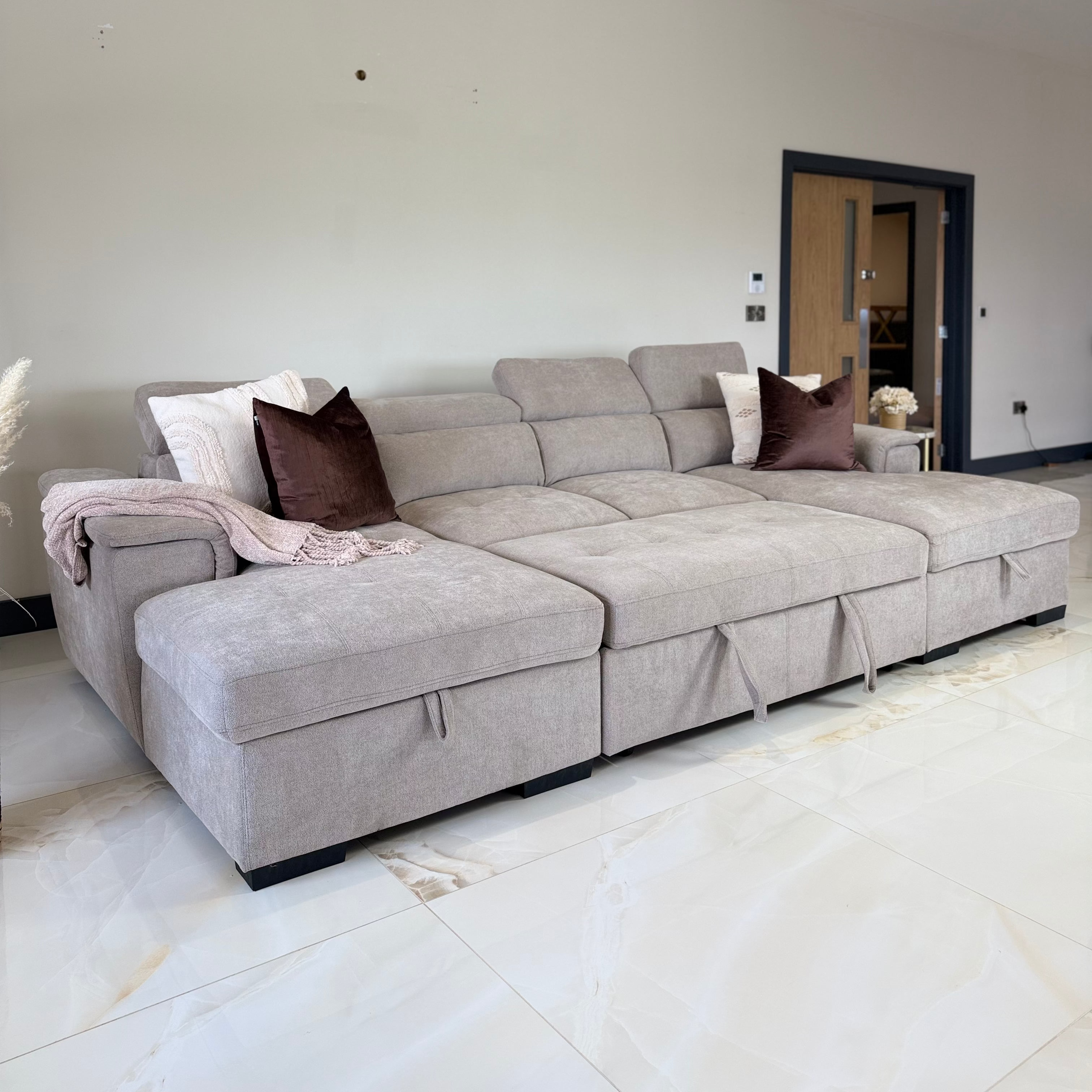 Luna U Shape Corner Sofabed in Beige Beehive