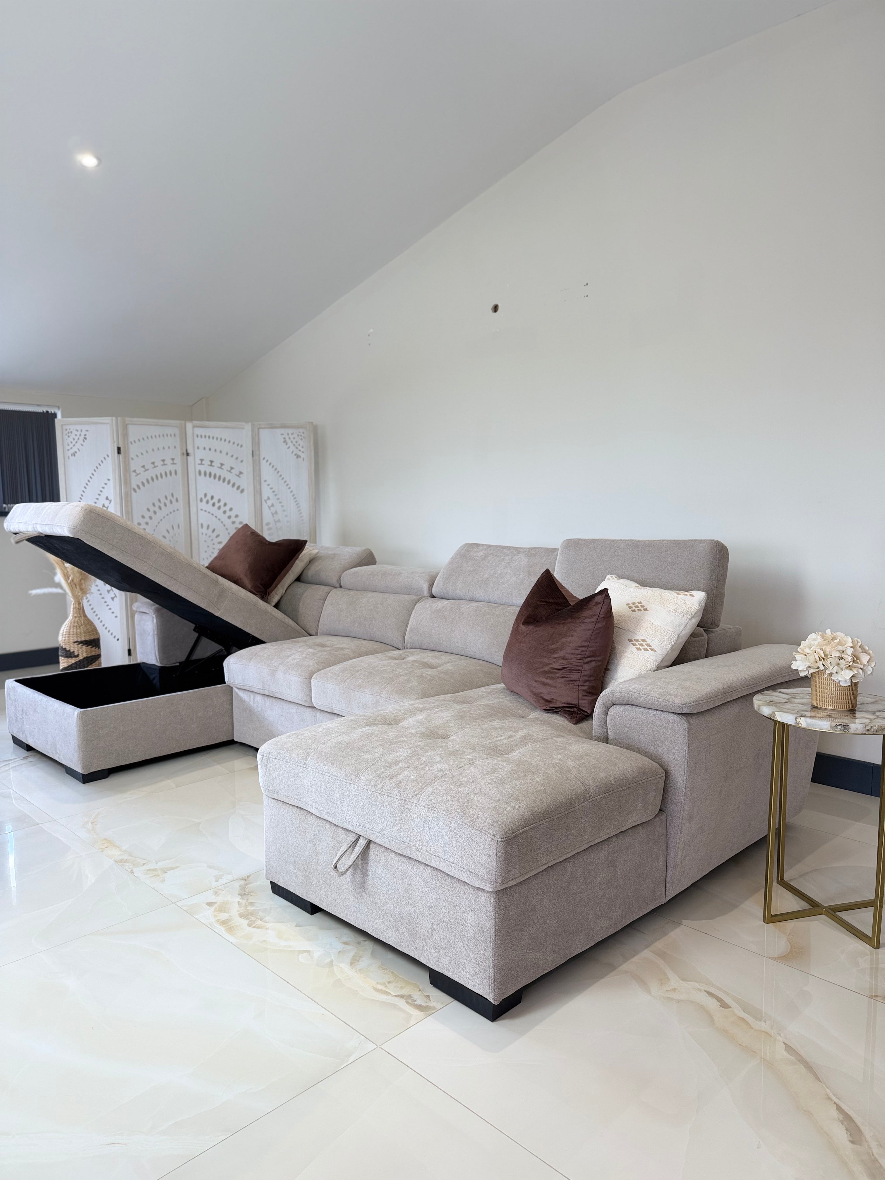 Luna U Shape Corner Sofabed in Beige Beehive