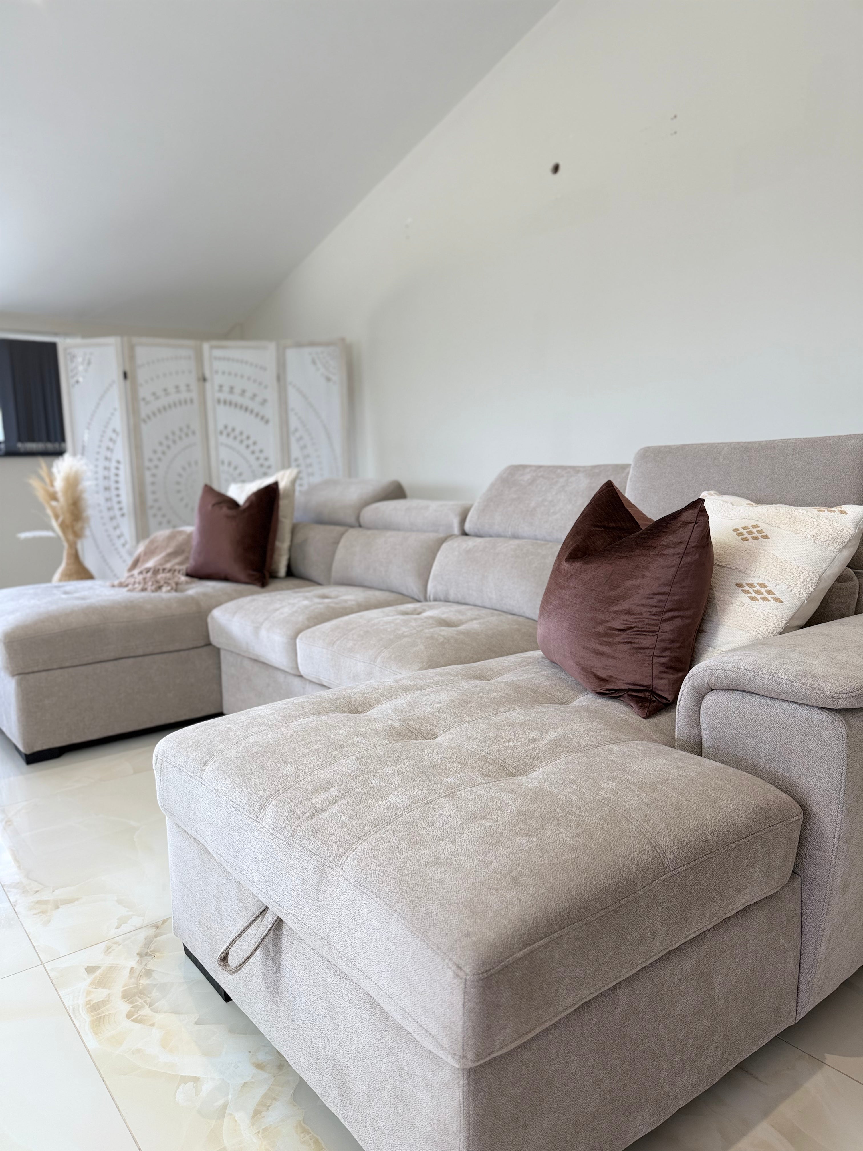 Luna U Shape Corner Sofabed in Beige Beehive