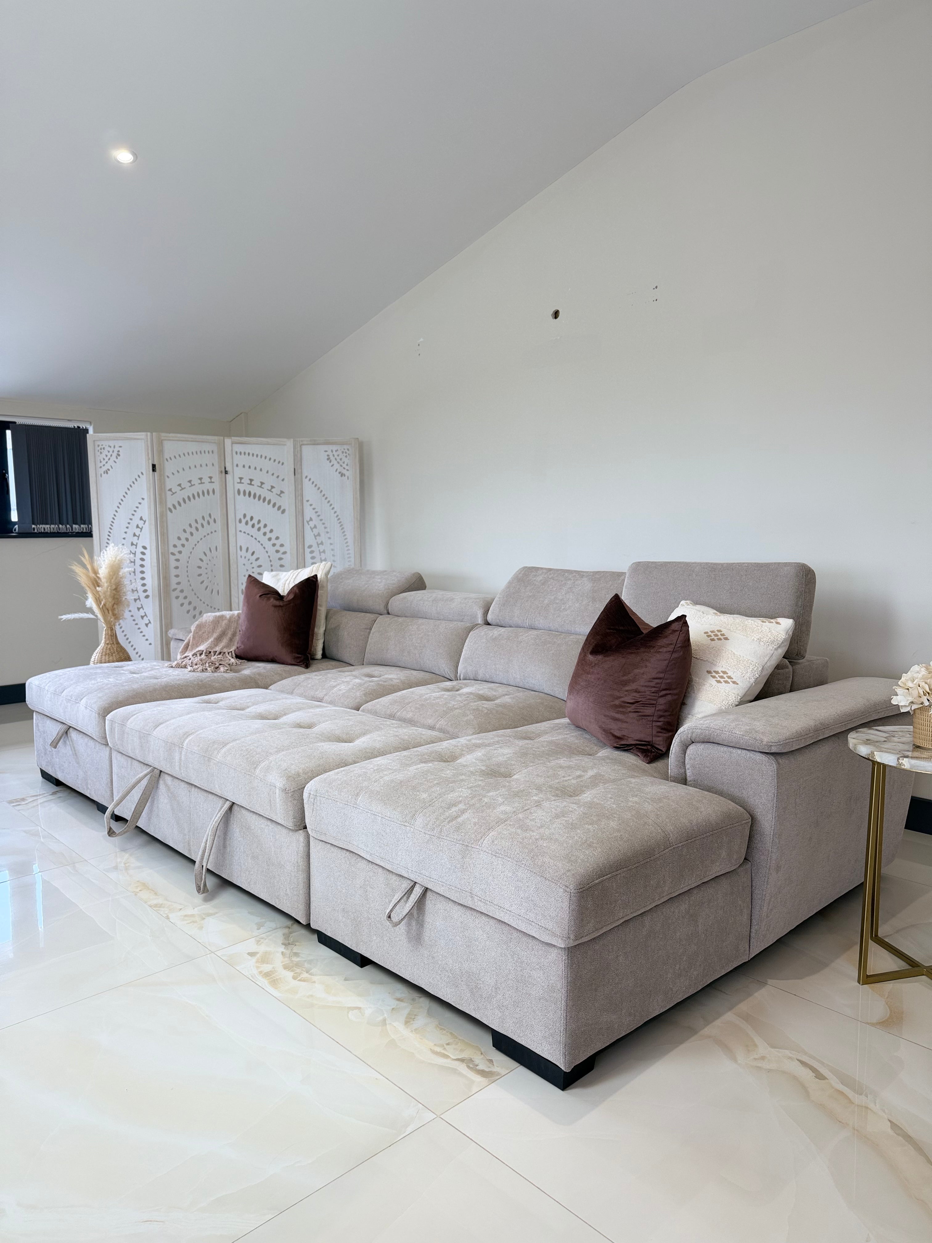Luna U Shape Corner Sofabed in Beige Beehive