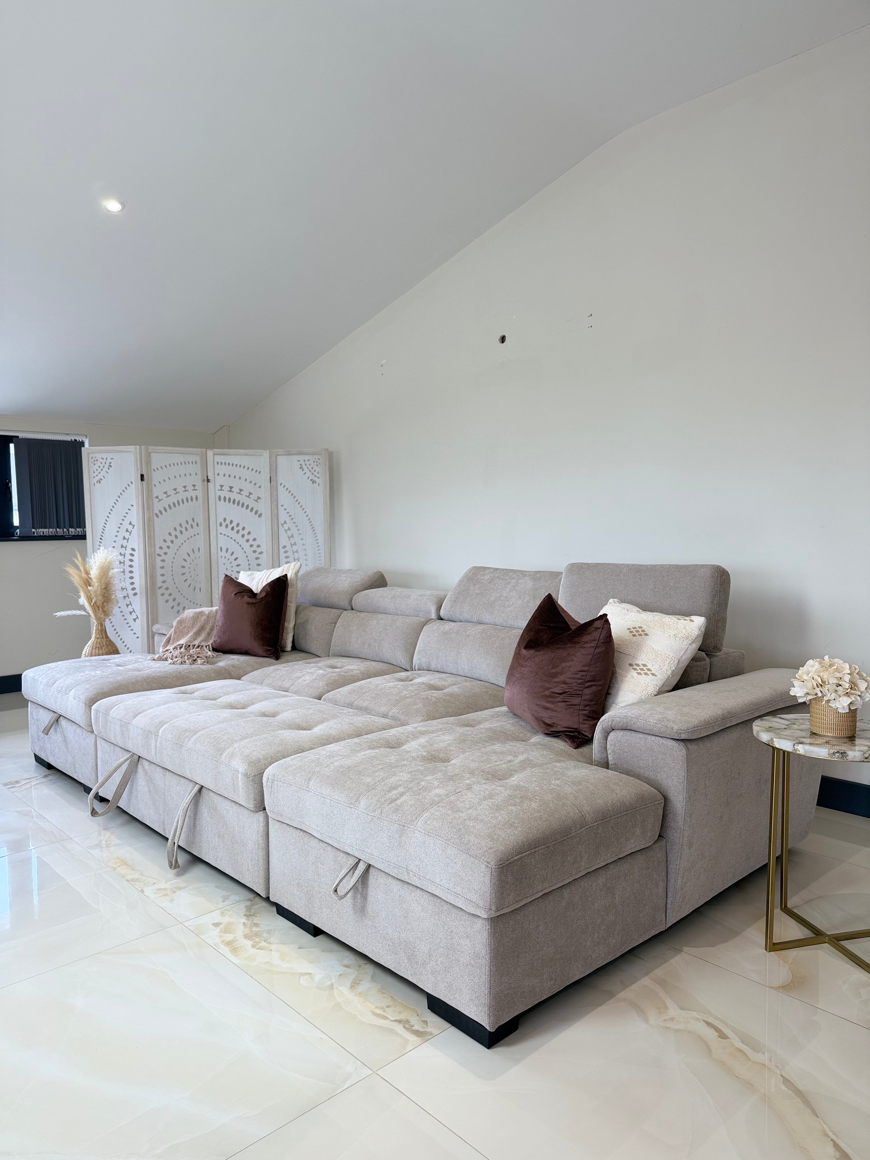 Luna U Shape Corner Sofabed in Beige Beehive
