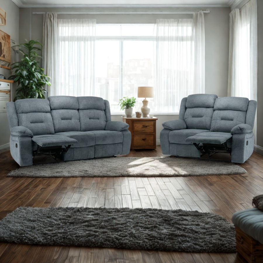 Albie Recliner Sofa Grey Fabric 3+2 Set