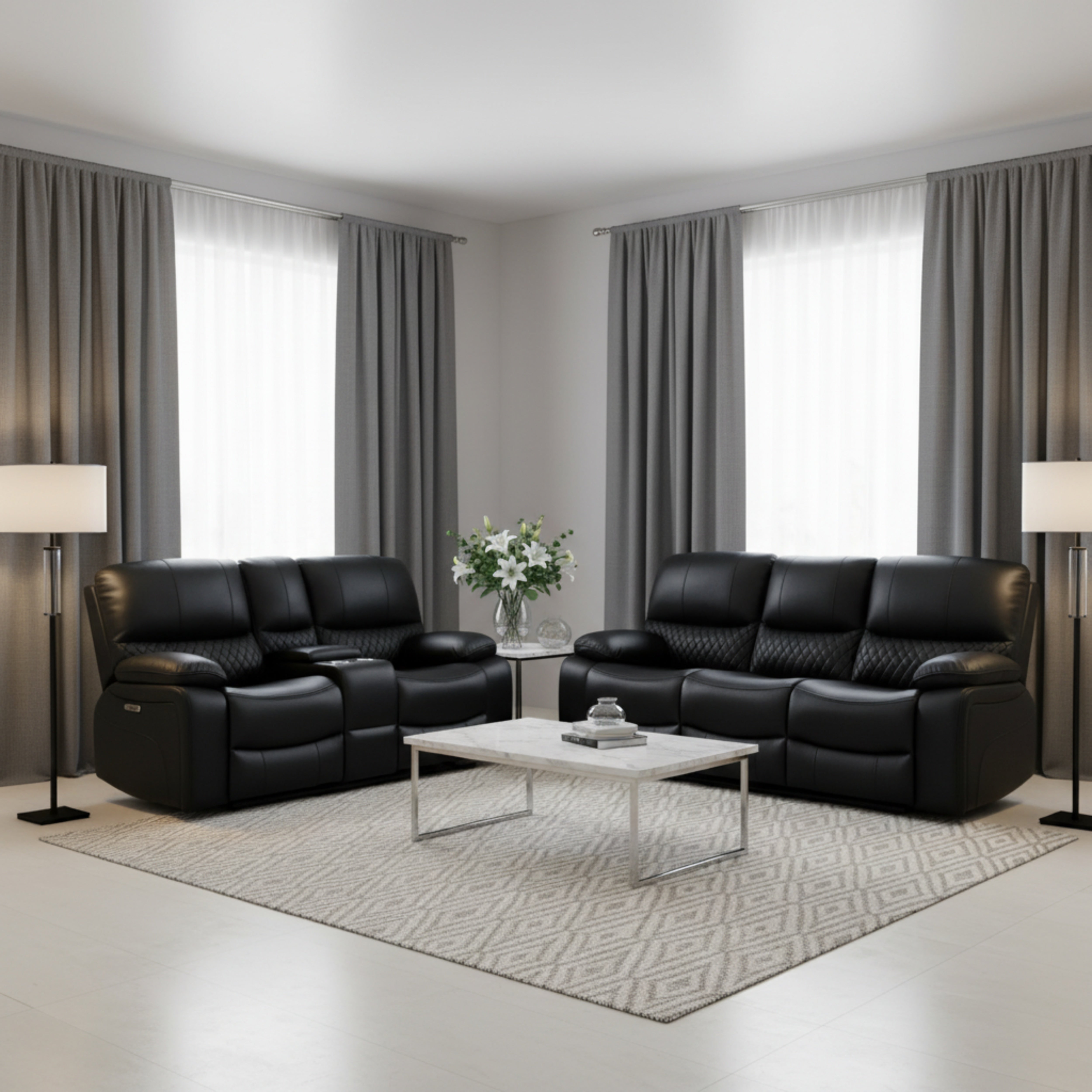 Alexa Electric Reclining 3+2 Seater Sofa Set in Black