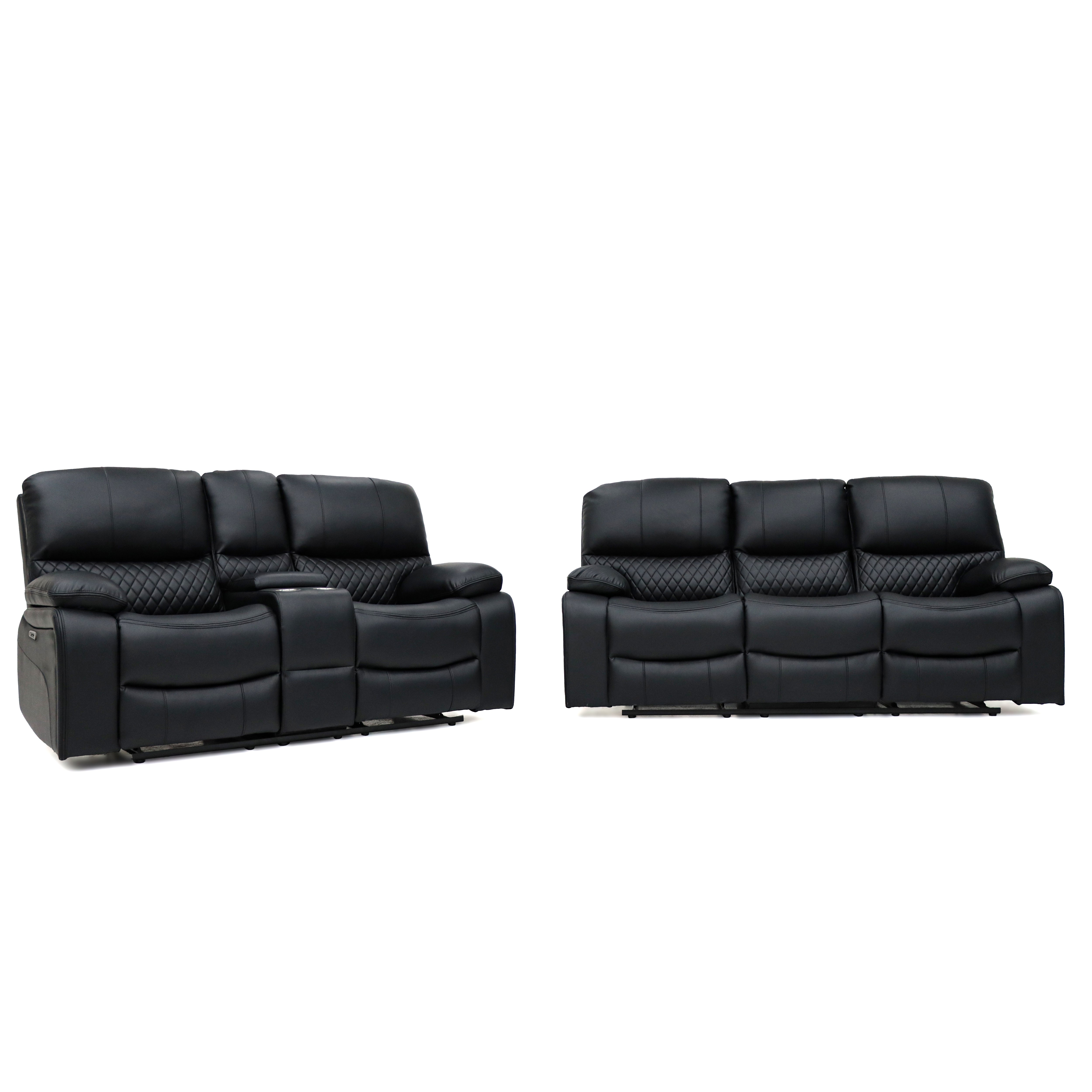 Alexa Electric Reclining 3+2 Seater Sofa Set in Black-front view