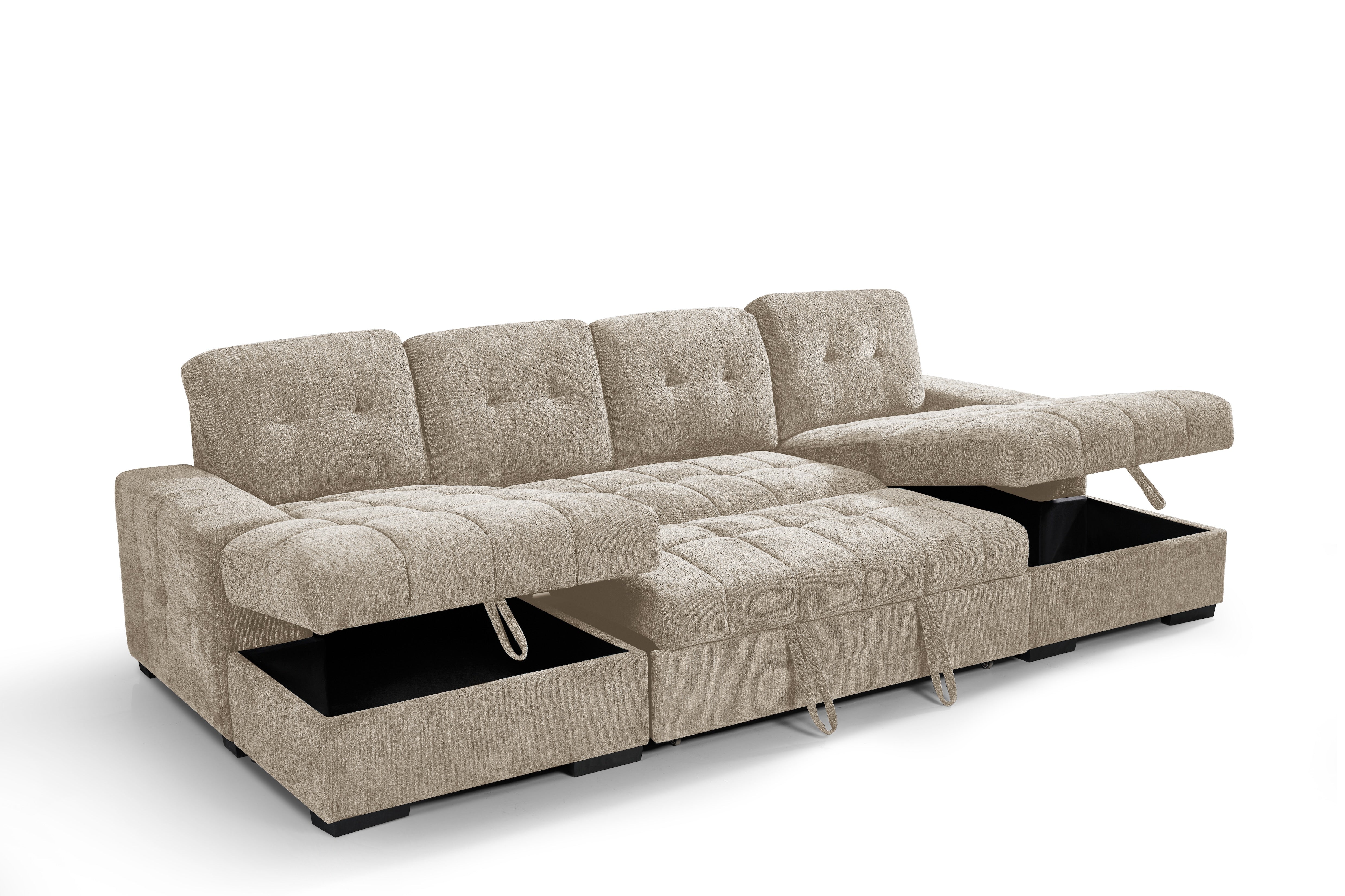 Amalfi Beige U Shape Sofa Bed with Storage