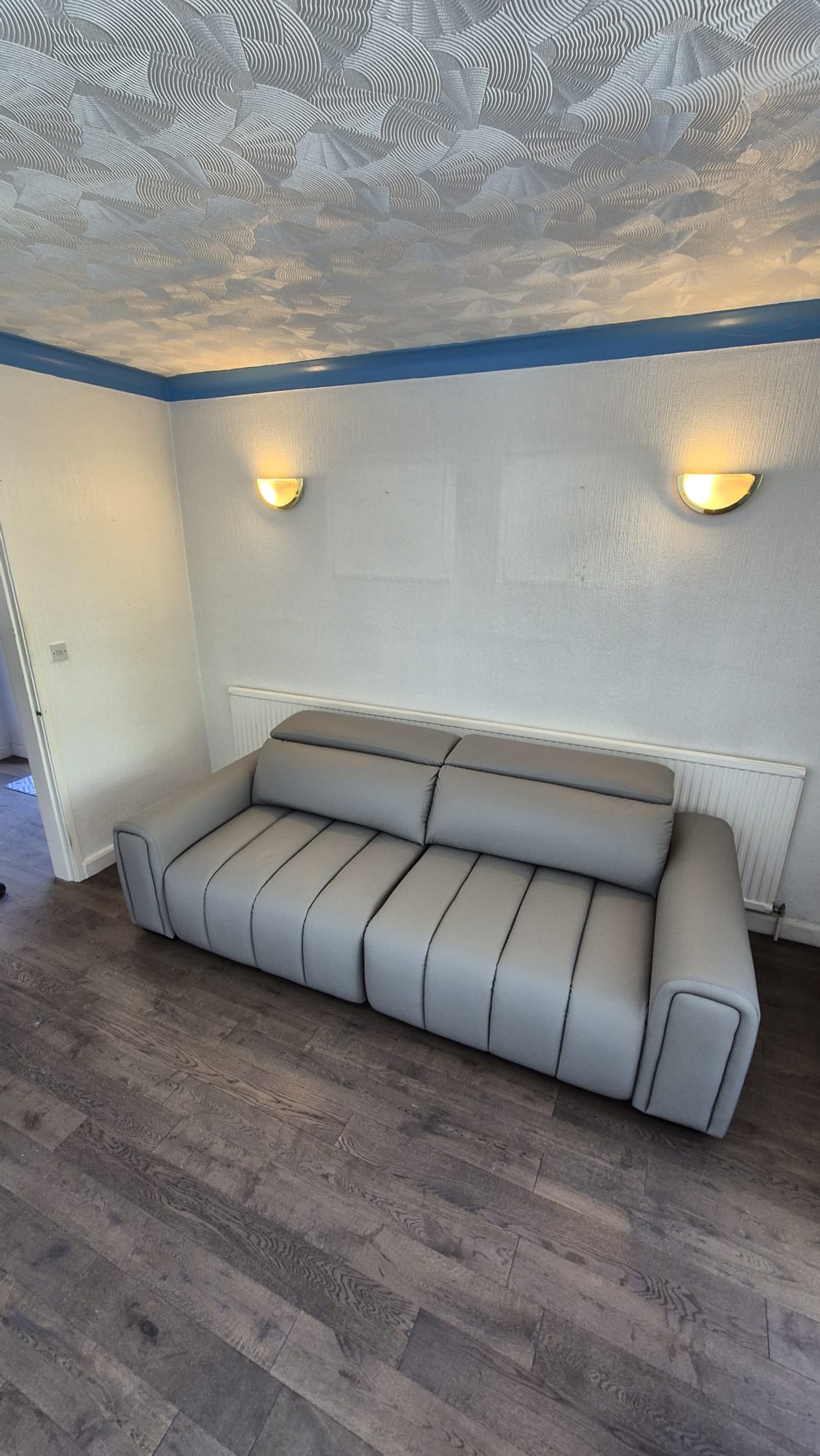April Electric Power Slider Sofa in Ivory Leather Aire