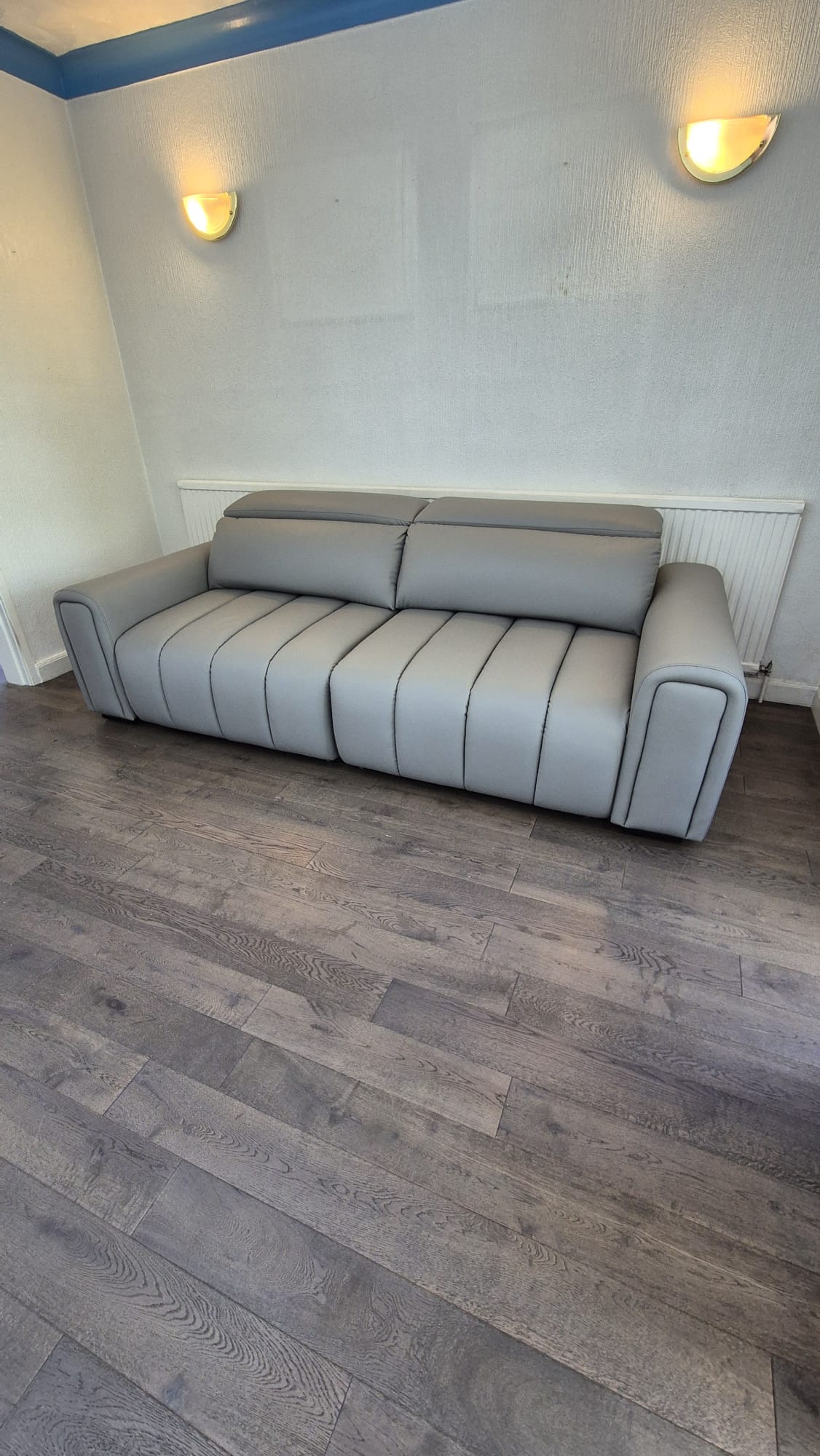 April Electric Power Slider Sofa in Ivory Leather Aire