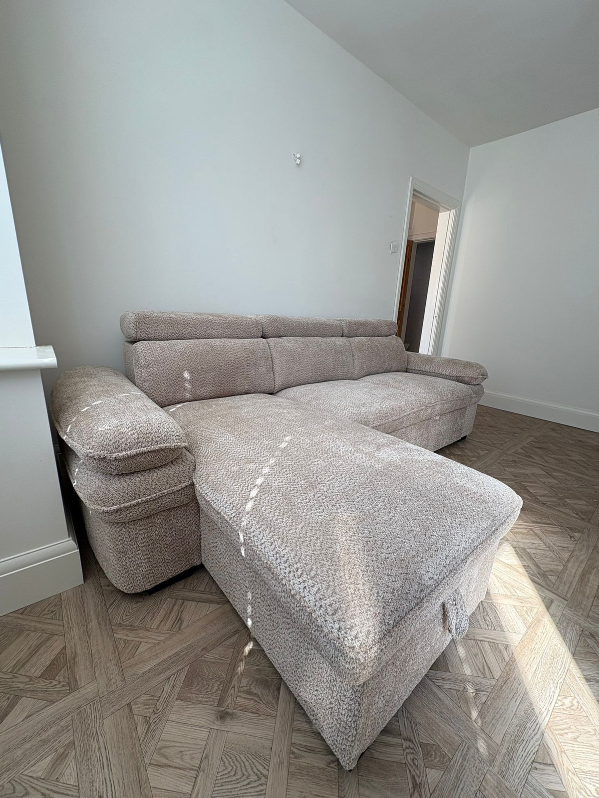 Billie Universal Corner Sofa Bed with Storage in Beige