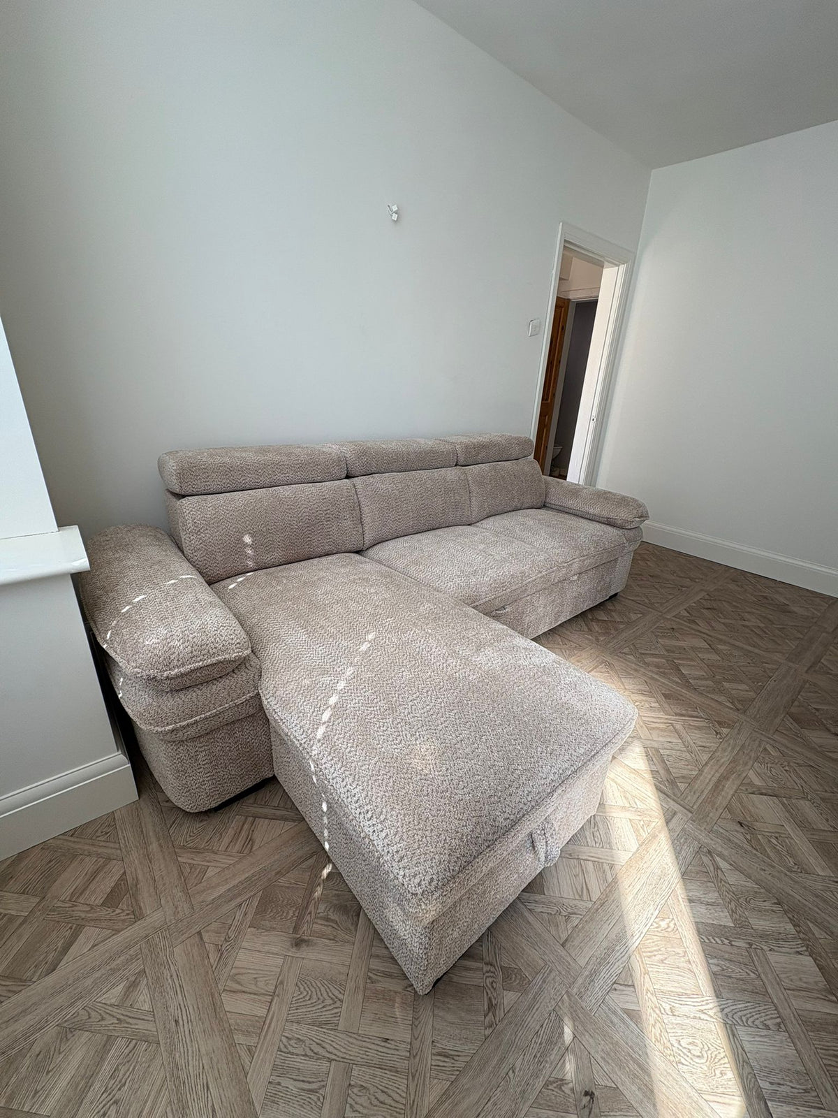 Billie Universal Corner Sofa Bed with Storage in Beige