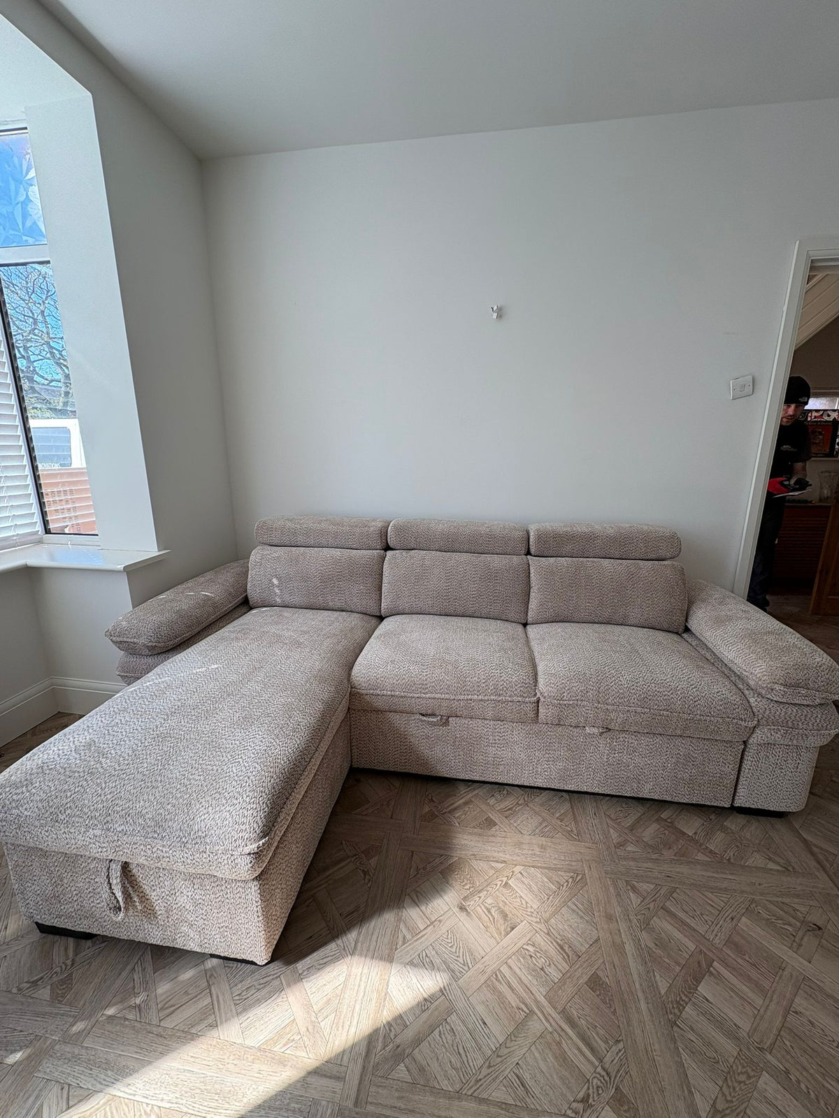 Billie Universal Corner Sofa Bed with Storage in Beige