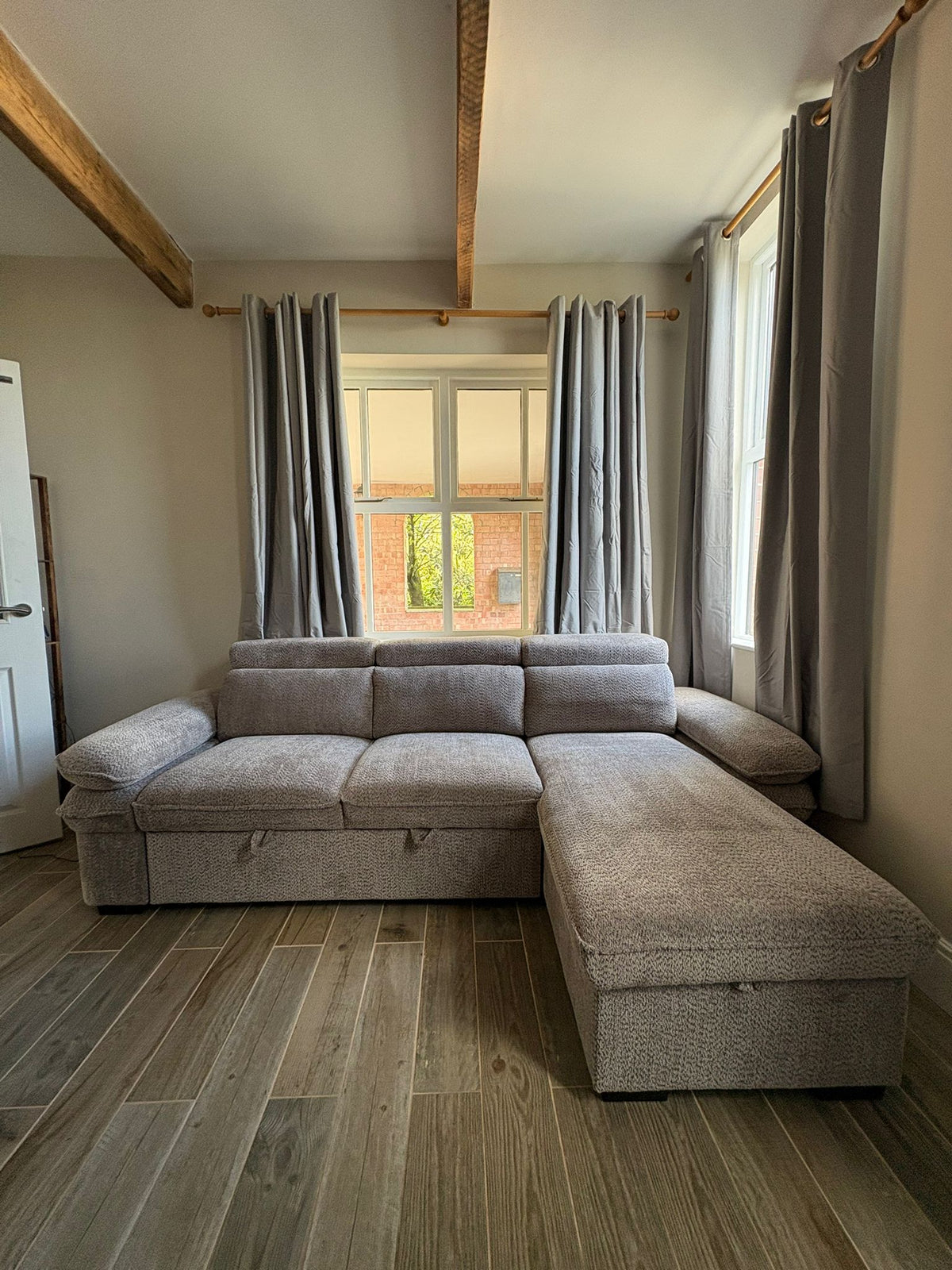 Billie Universal Corner Sofa Bed with Storage in Beige